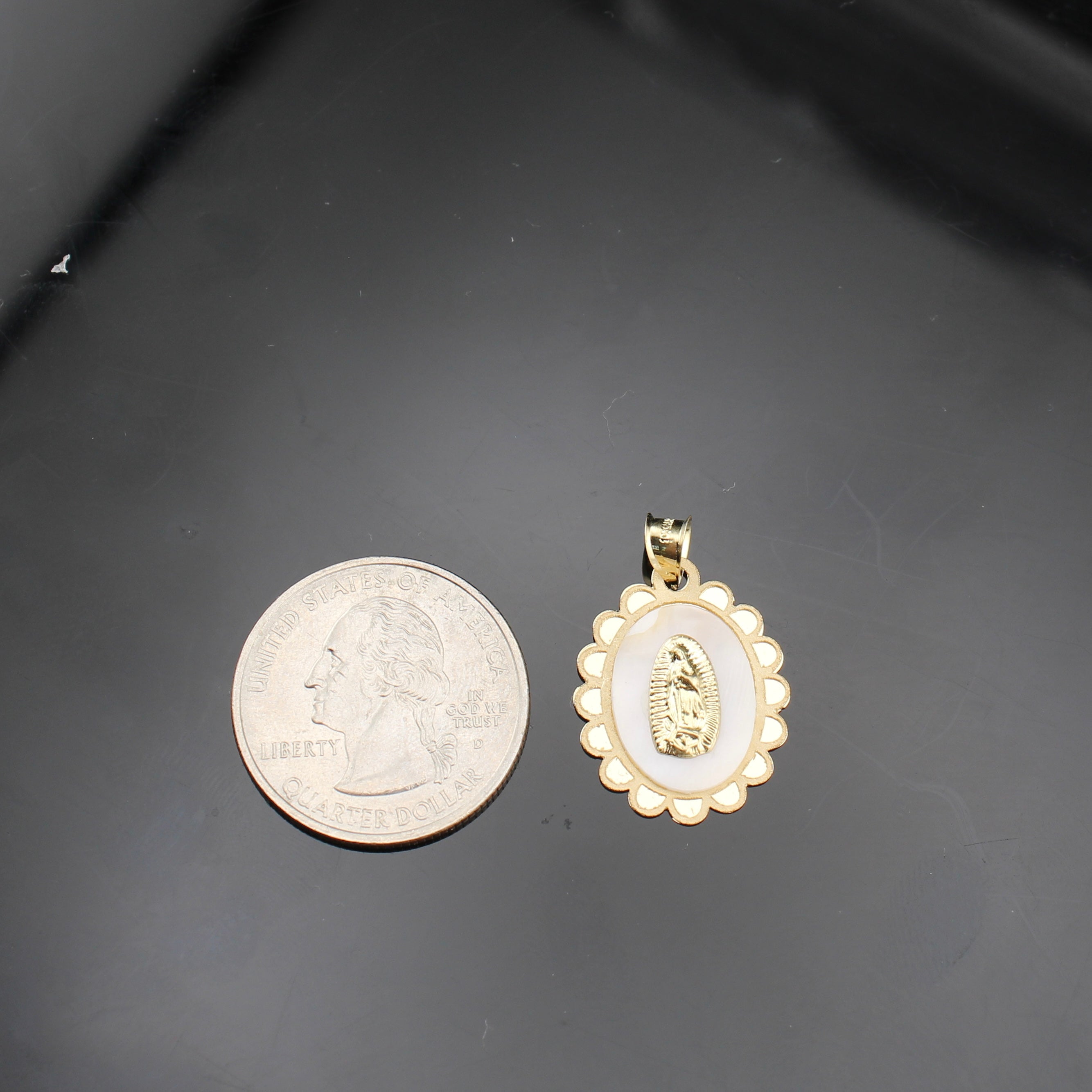 10K Gold Virgin Mary Mother of Pearl Pendant