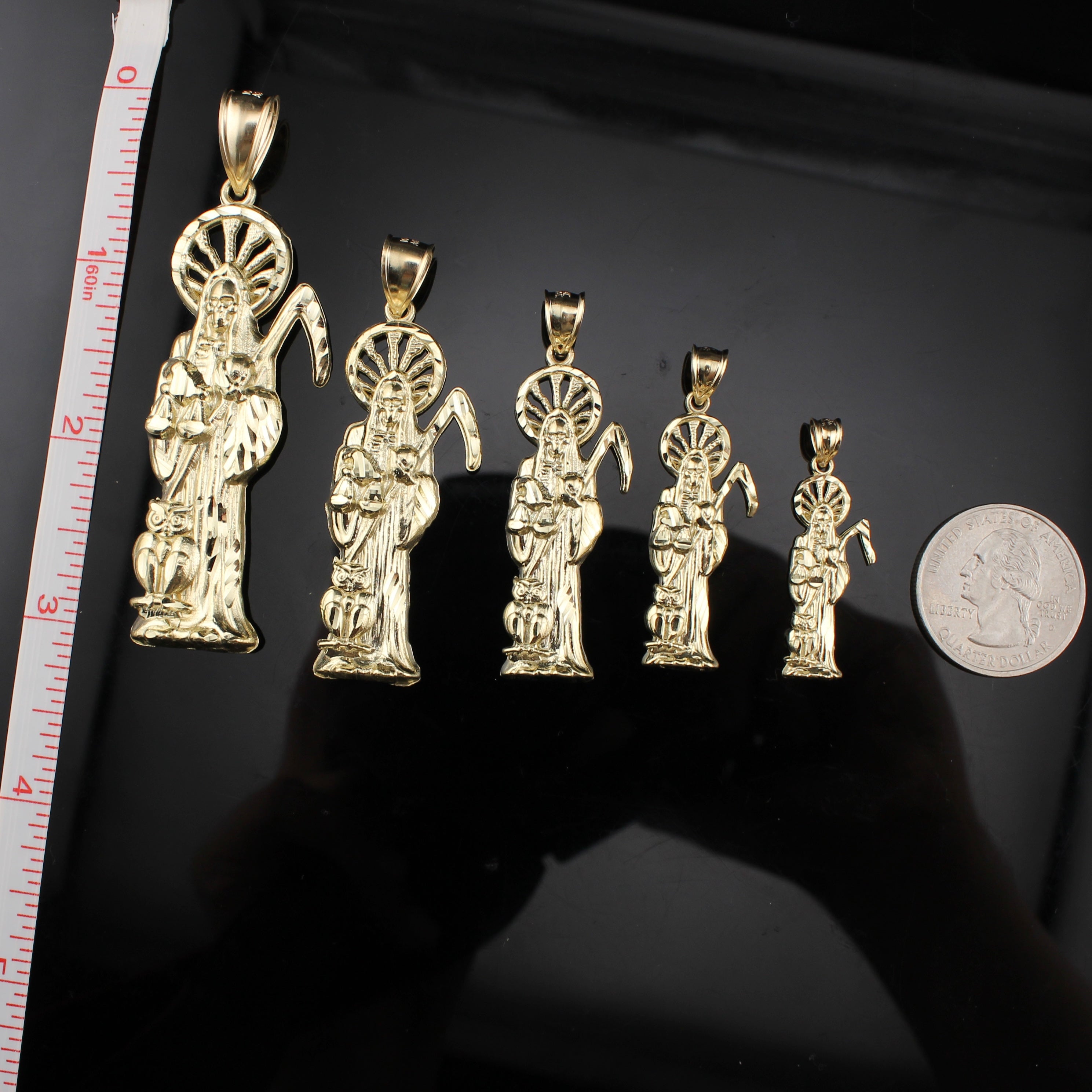 10K Real Gold Santa Muerte Pendant