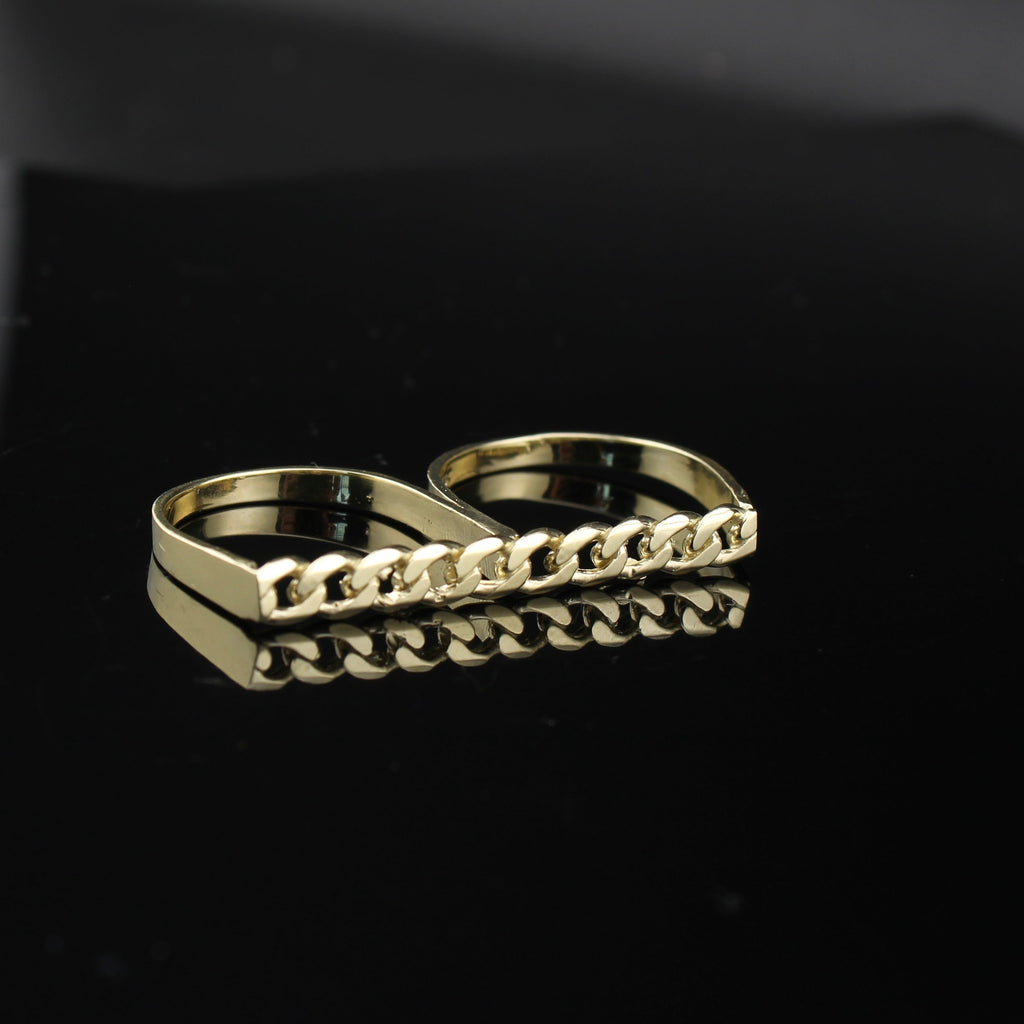 10K Gold Cuban Double Finger Ring