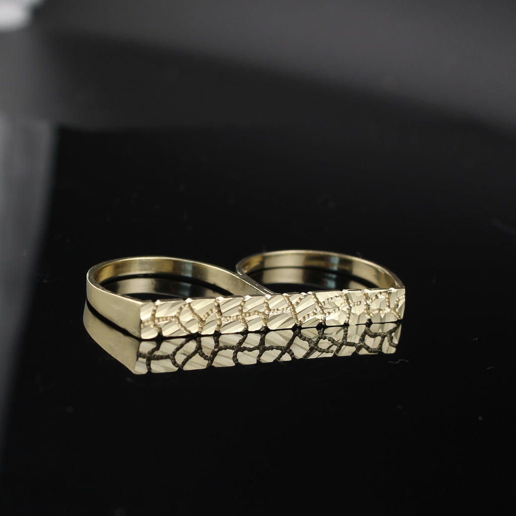 10K Gold Nugget Double Finger Ring