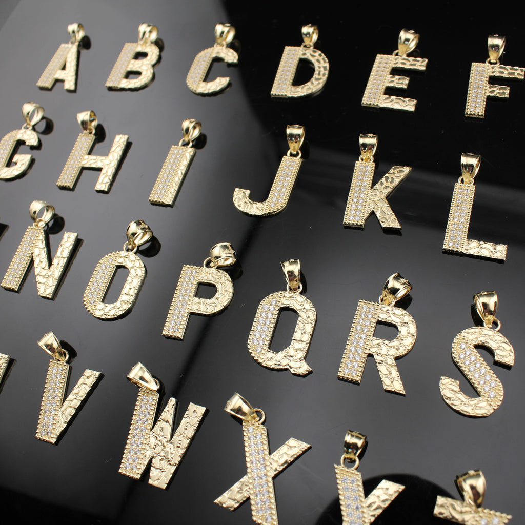 10K Nugget Style Initial Pendants