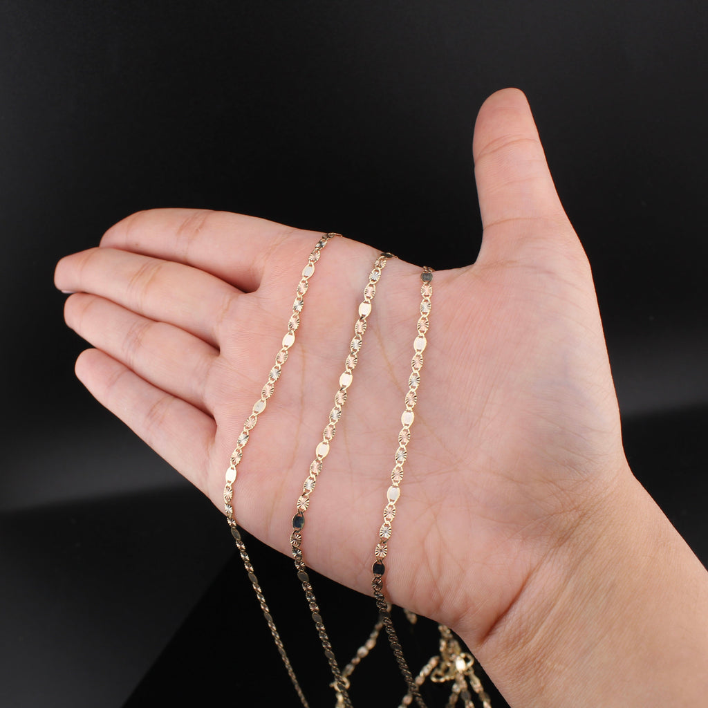 14K Real Gold Tri Color Valentino Chains 2.5mm - 3mm