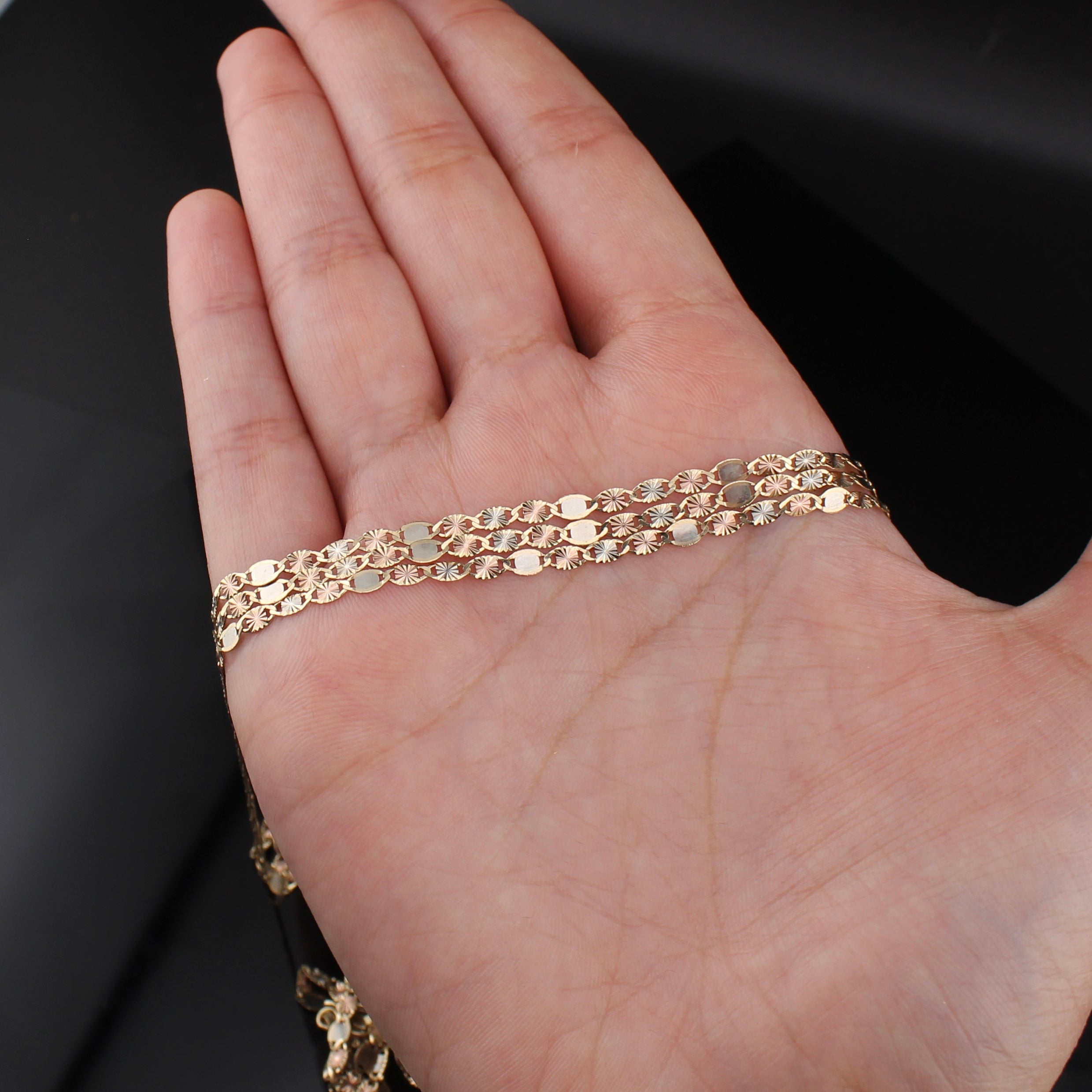 14K Real Gold Tri Color Valentino Chains 2.5mm - 3mm