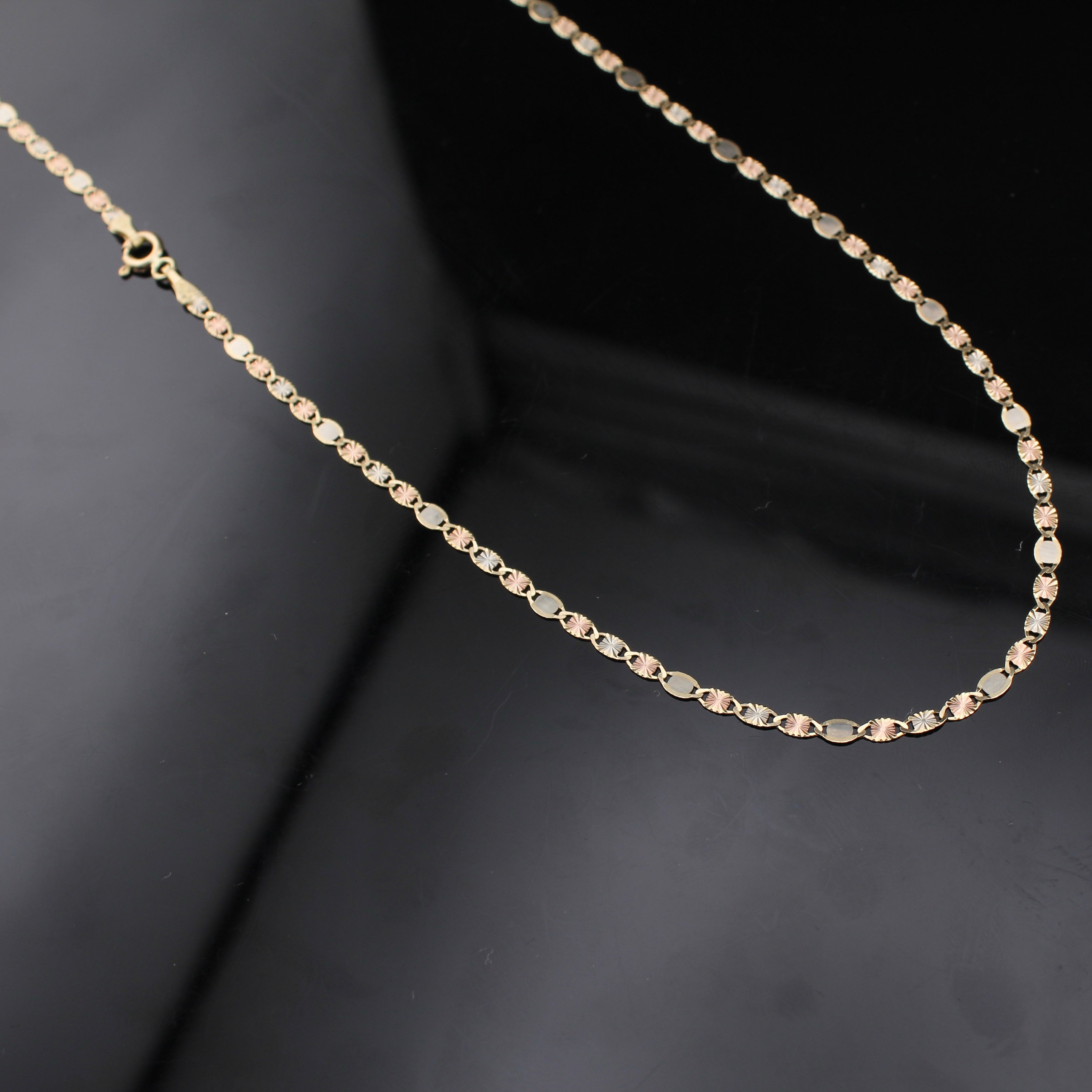 14K Real Gold Tri Color Valentino Chains 2.5mm - 3mm