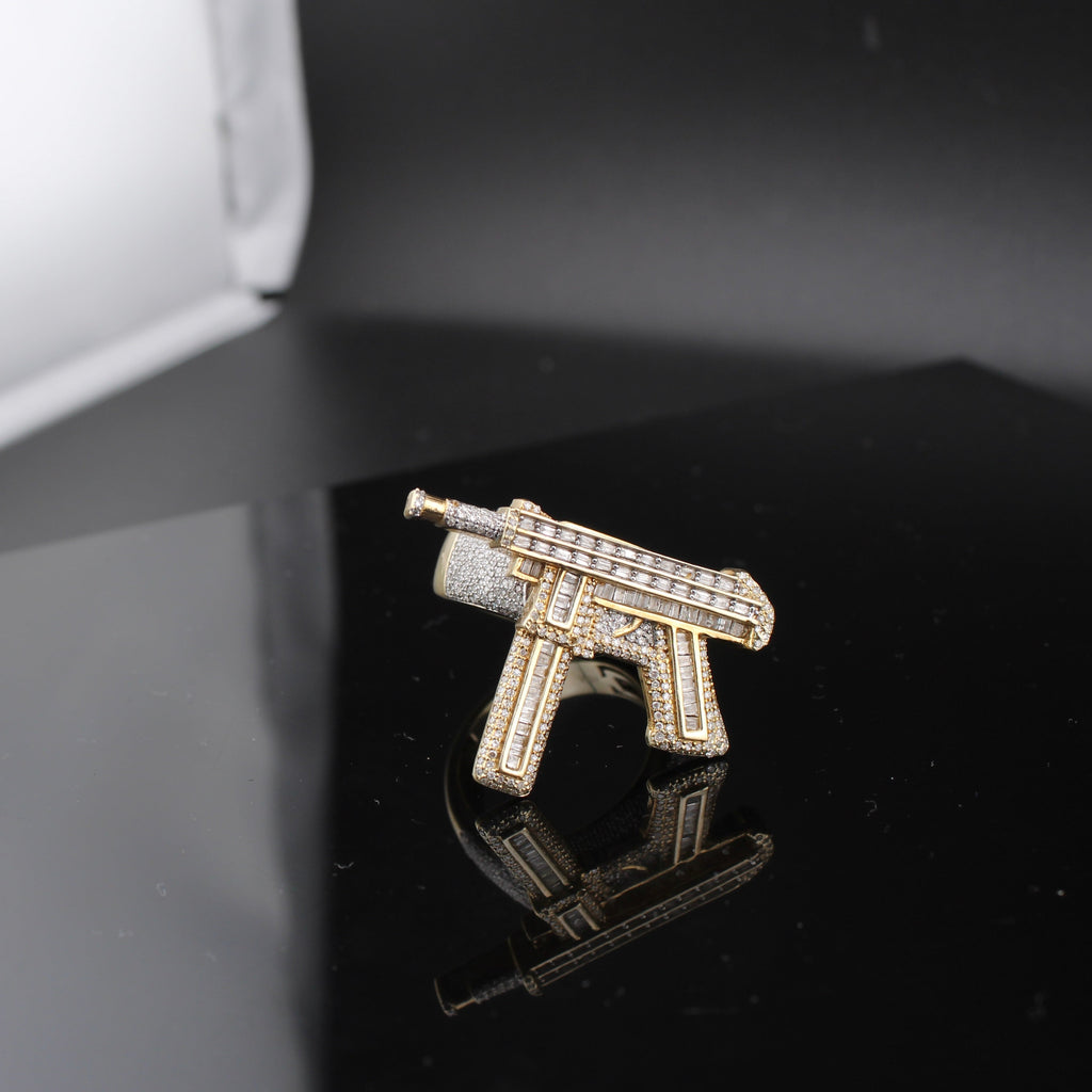 10K Gold Diamond  Gun Mens Ring