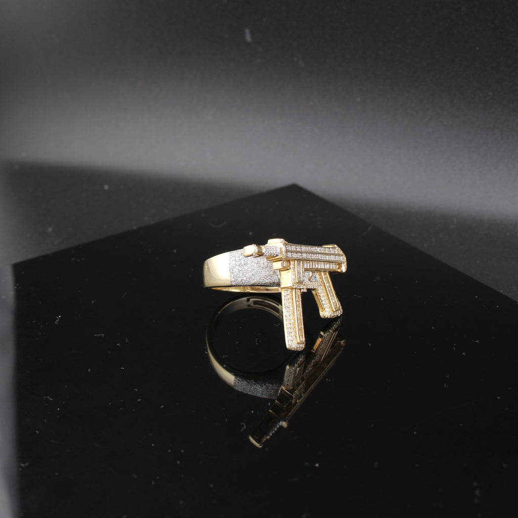 10K Gold Diamond  Gun Mens Ring
