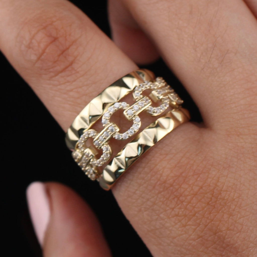 10K Gold Chain CZ Design Ring