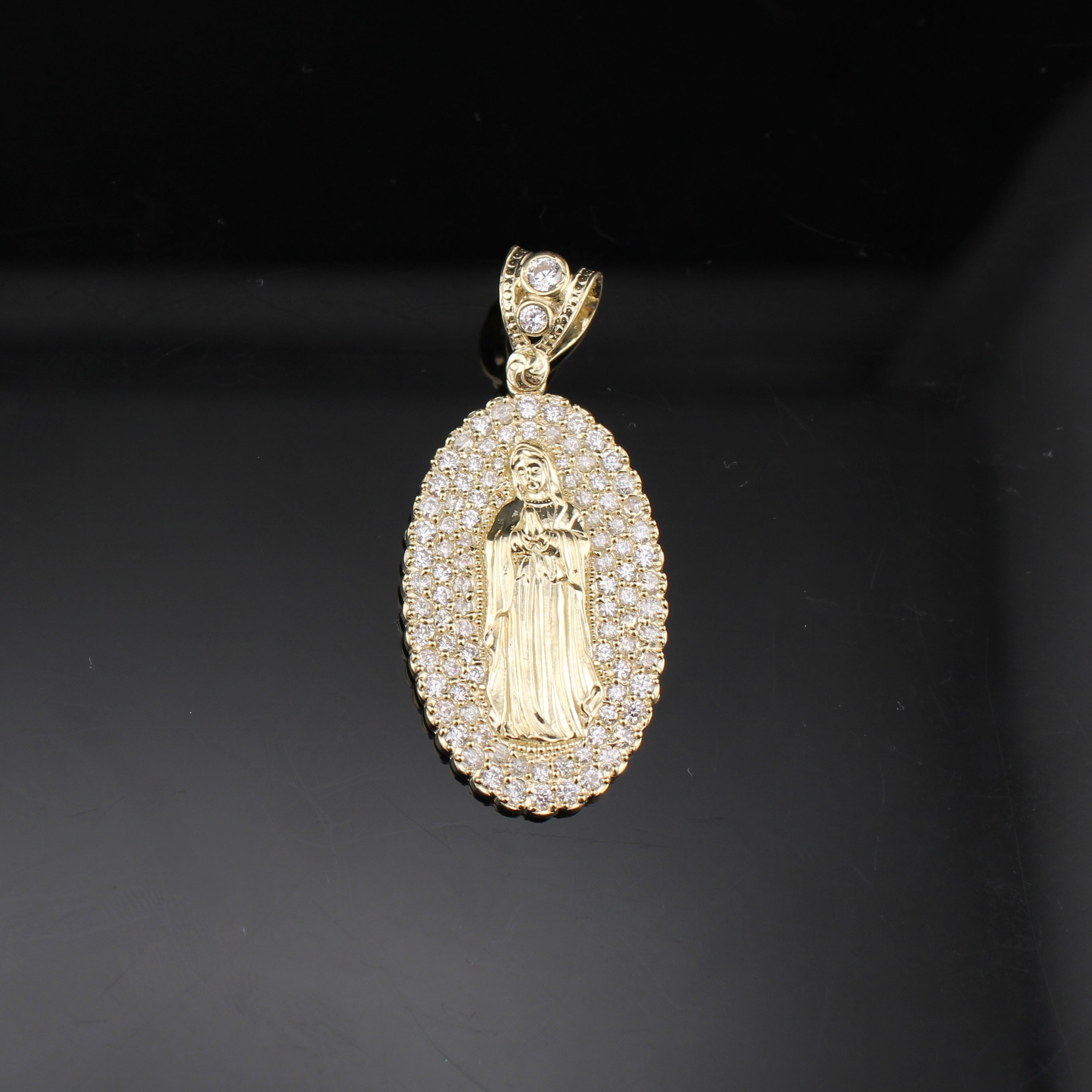 10K Gold Virgin Mary Pendant Oval