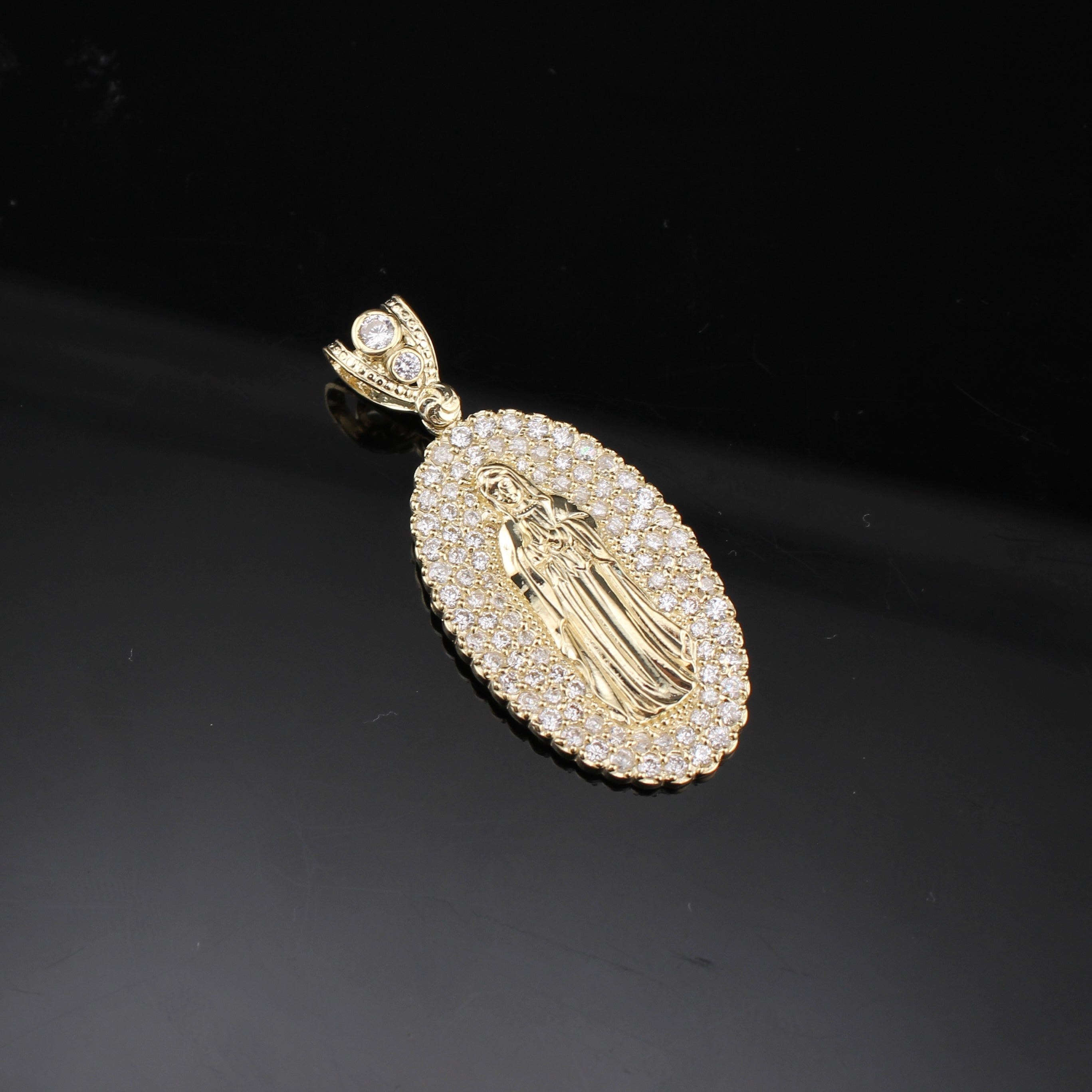 10K Gold Virgin Mary Pendant Oval