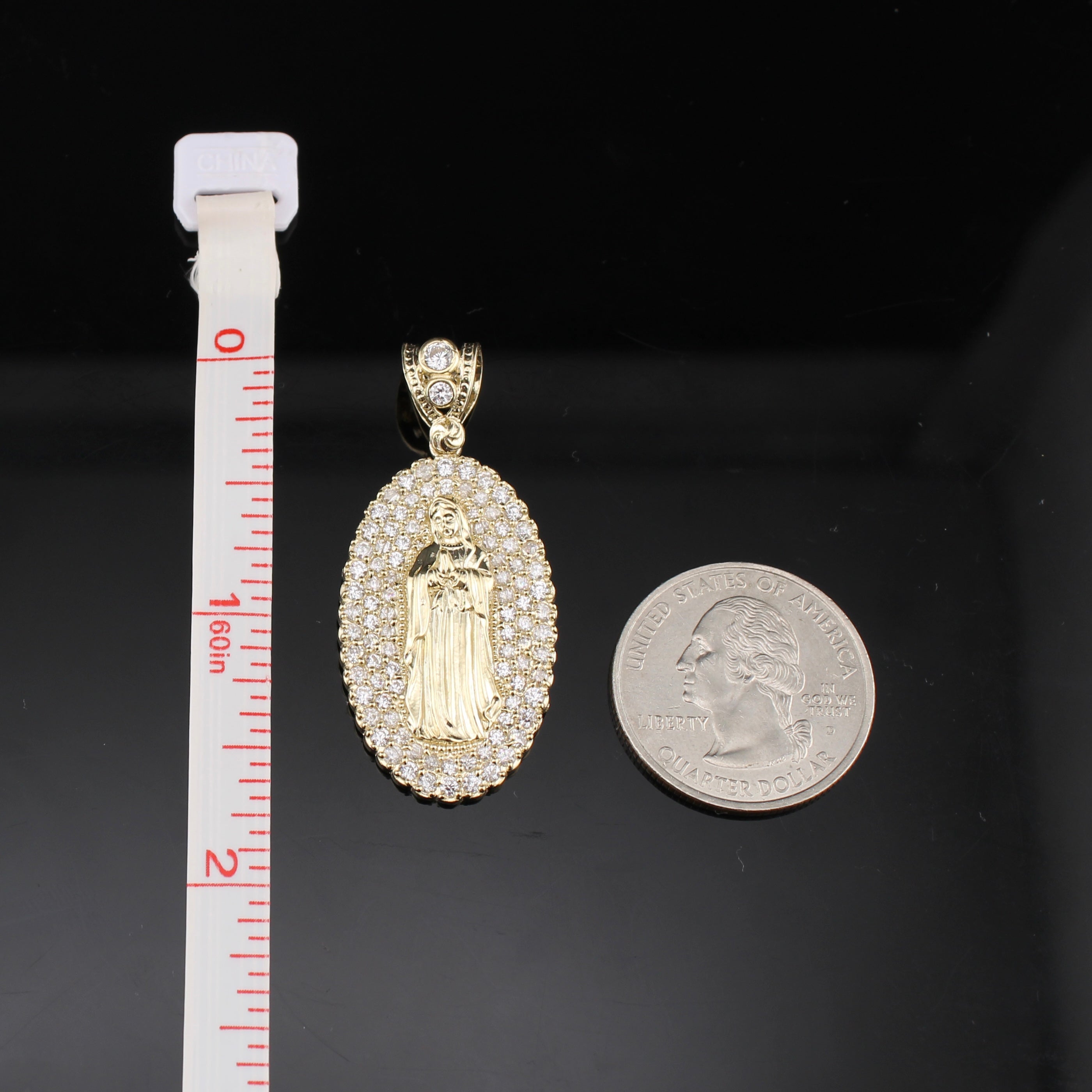 10K Gold Virgin Mary Pendant Oval
