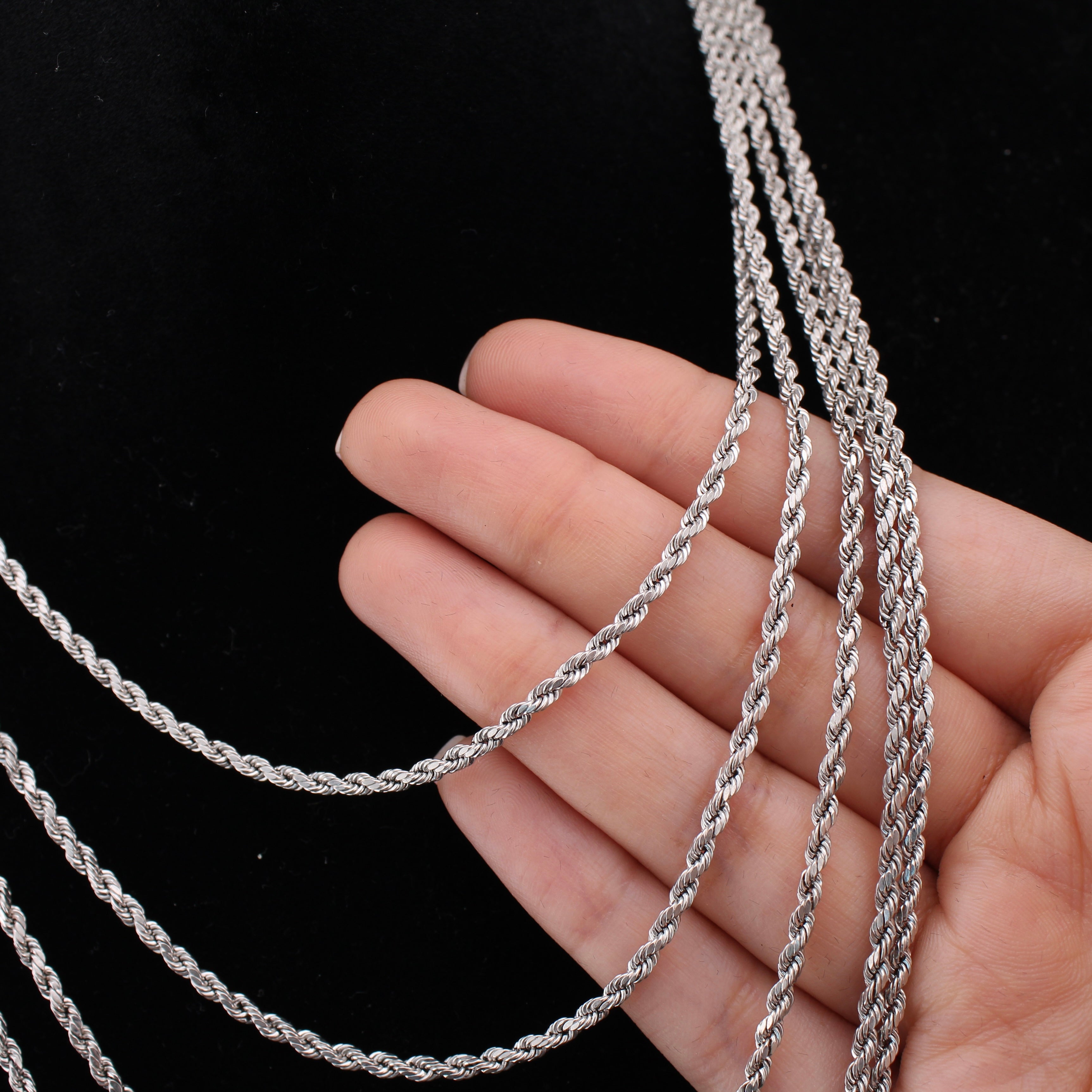 10K White Gold Rope Chain 16in - 24in