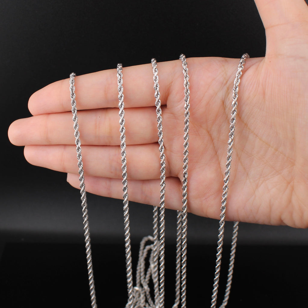 10K White Gold Rope Chain 16in - 24in