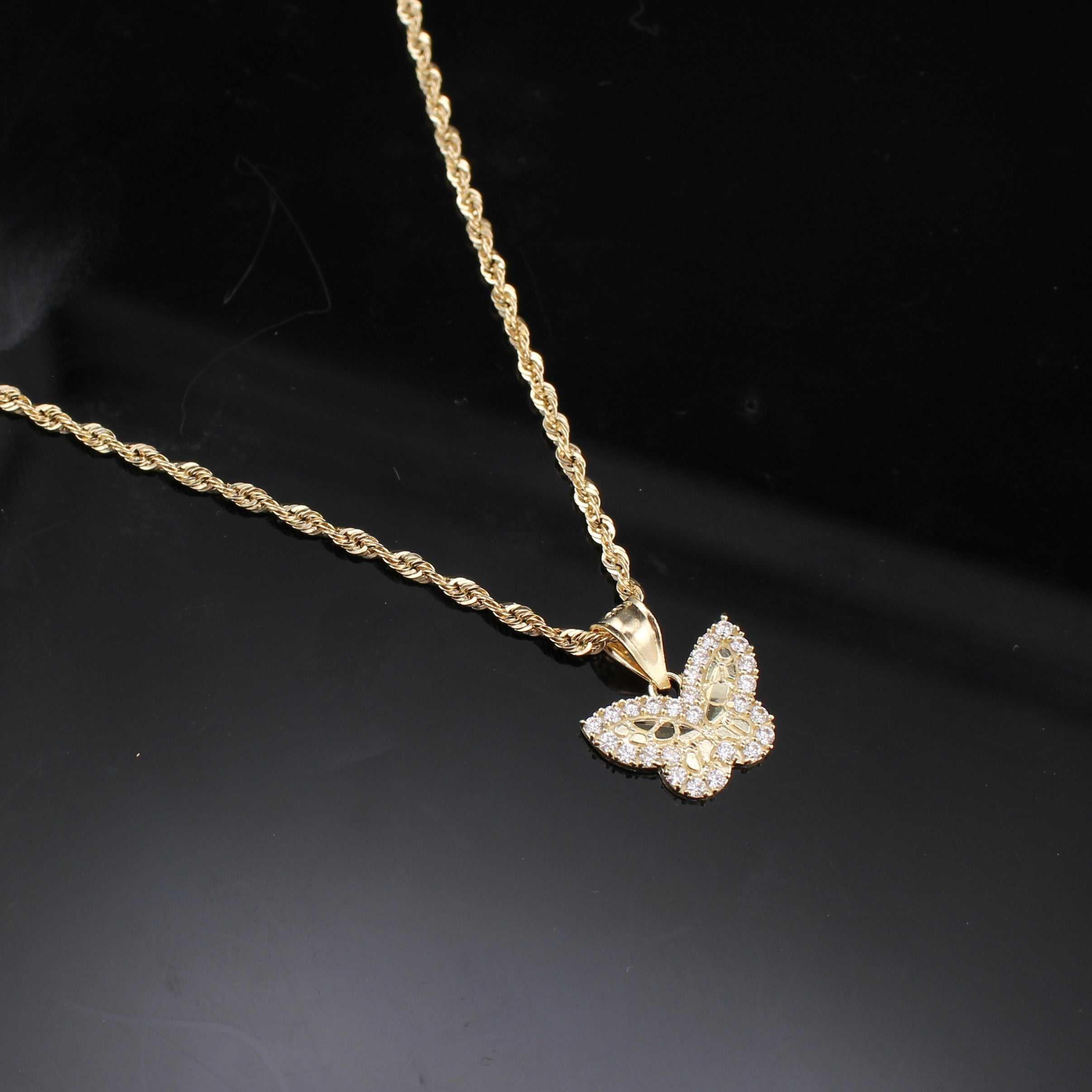 10K Real Gold Nugget Butterfly Necklace
