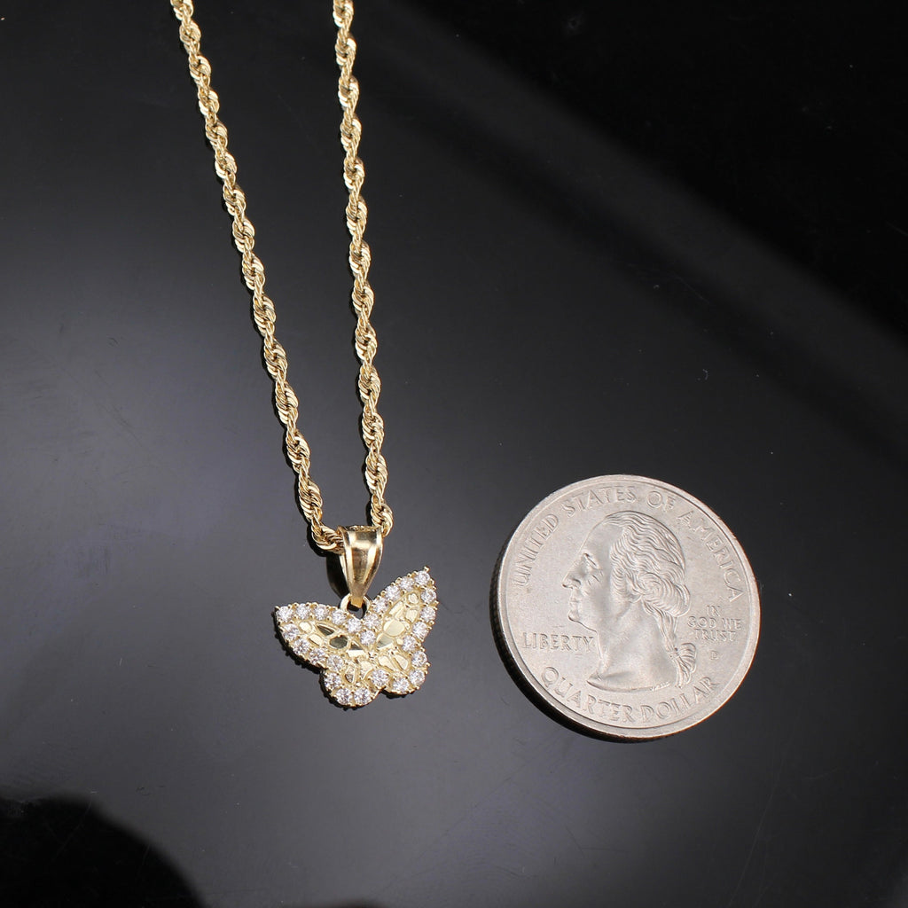 10K Real Gold Nugget Butterfly Necklace