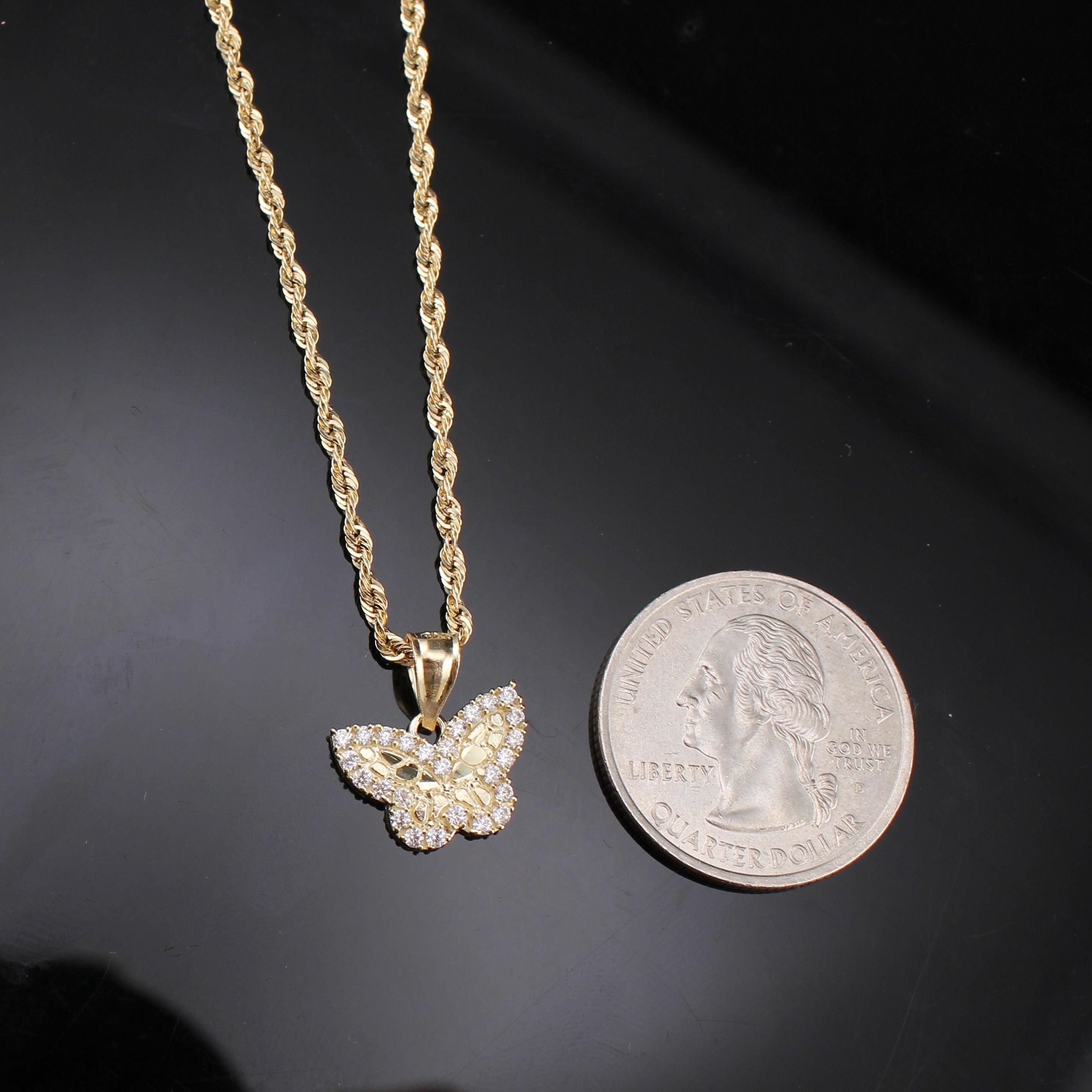 10K Real Gold Nugget Butterfly Necklace