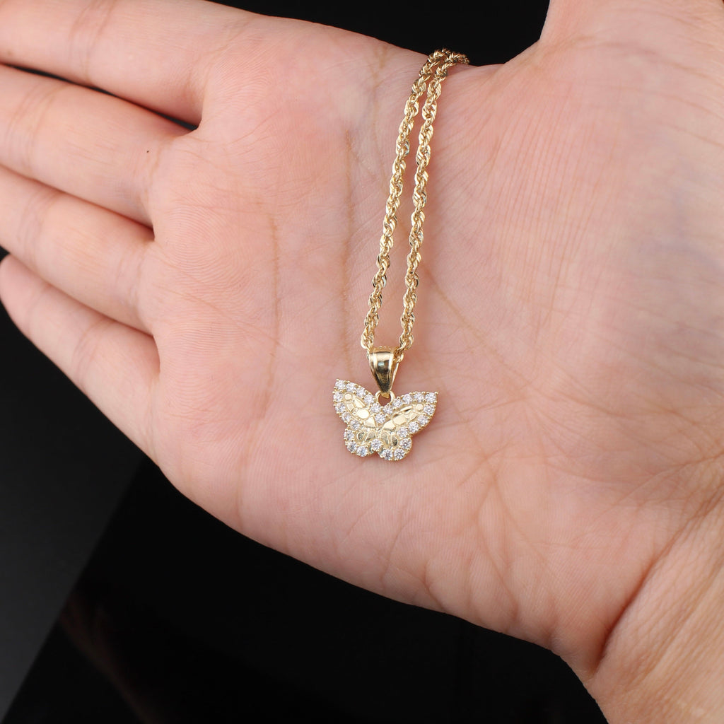 10K Real Gold Nugget Butterfly Necklace