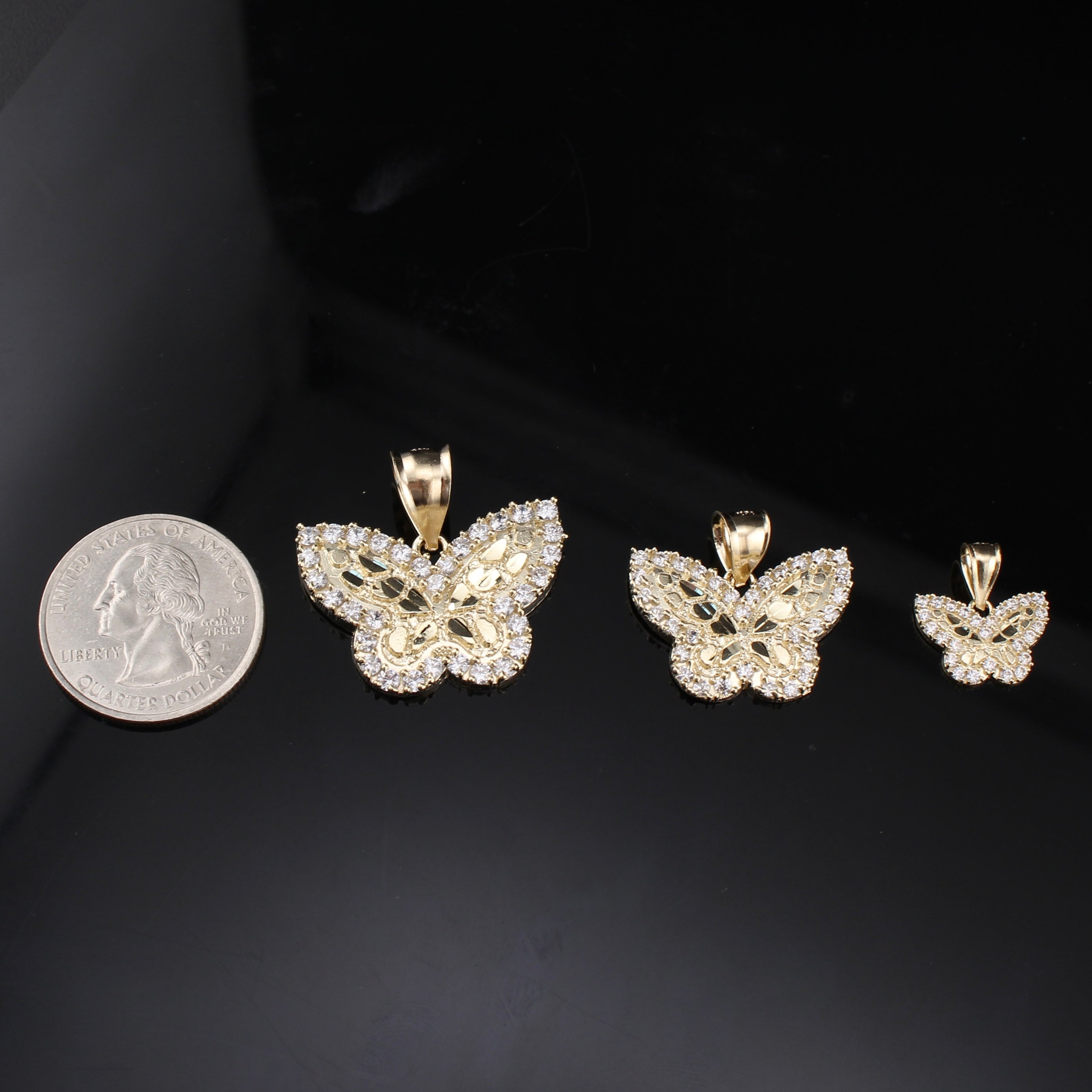 10K Real Gold Nugget Butterfly Pendants