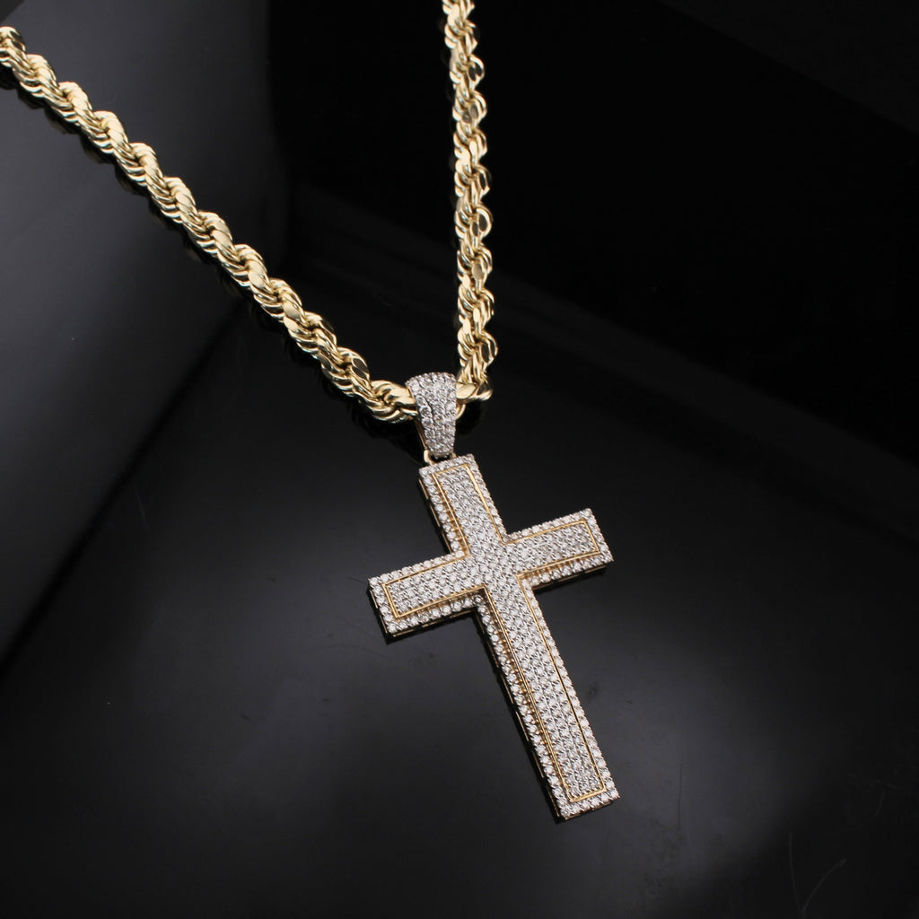 10k Diamond Cross Pendant Two Tone