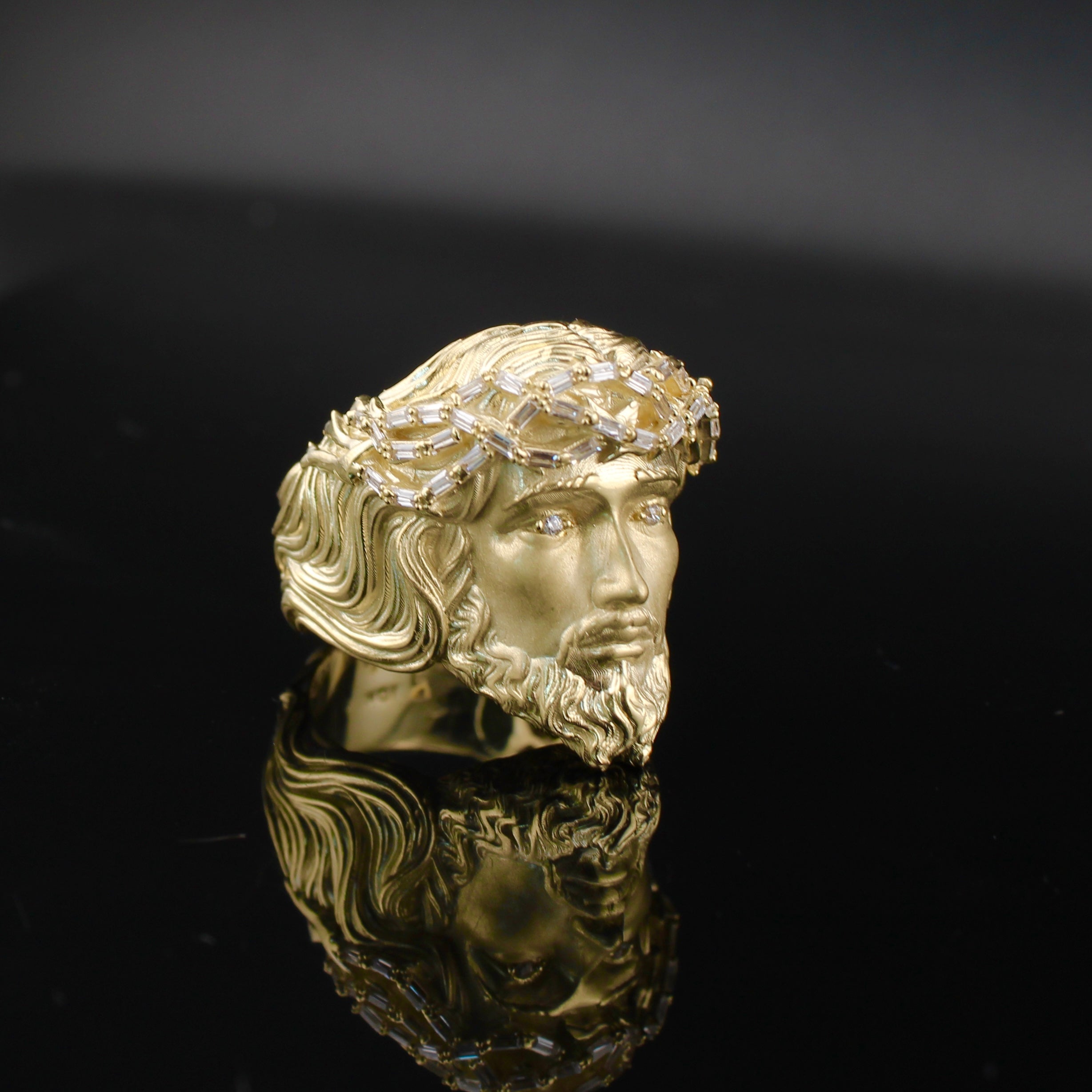 10K Gold Jesus Head Mens Ring