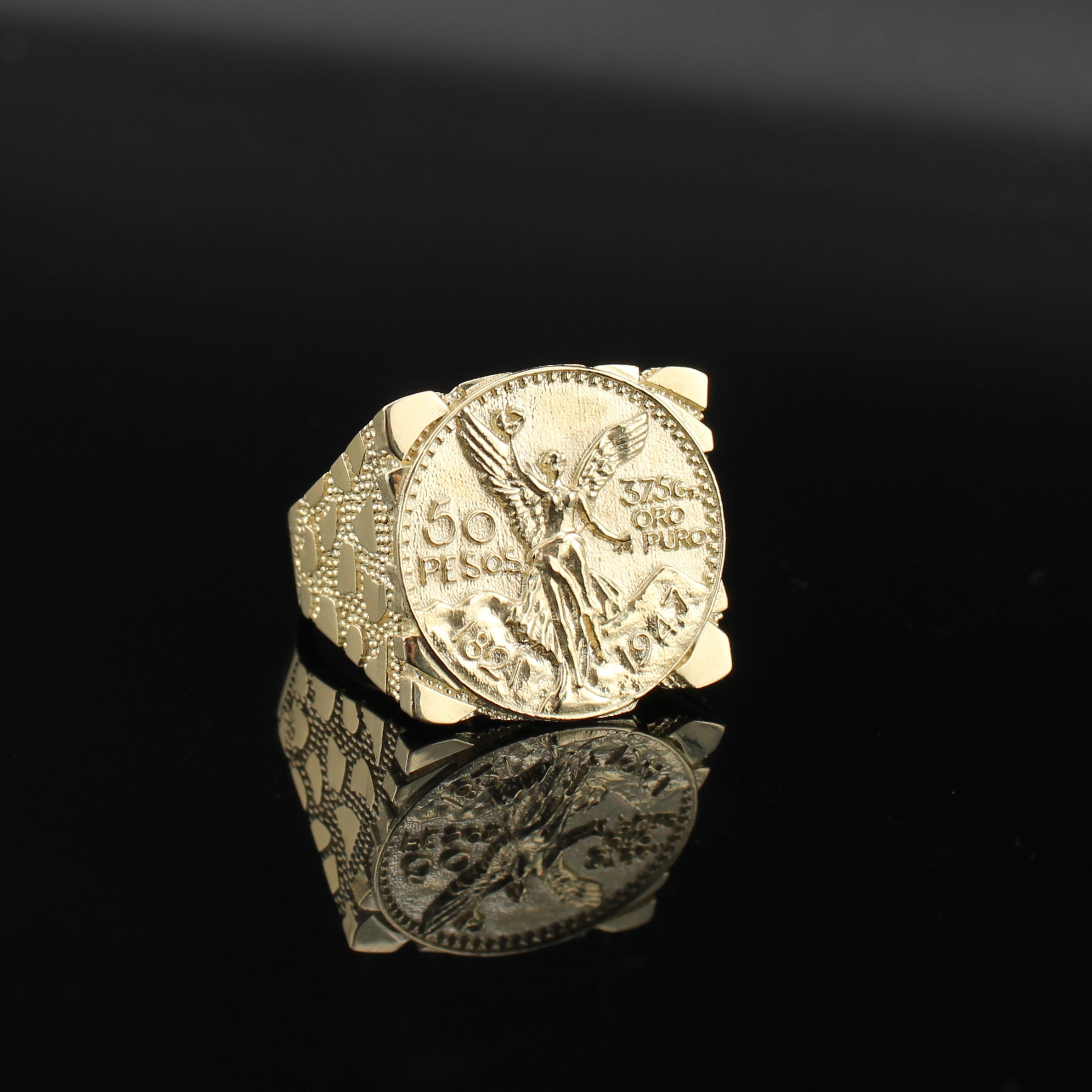 10K Gold Mexican Centenario 50 Pesos Ring