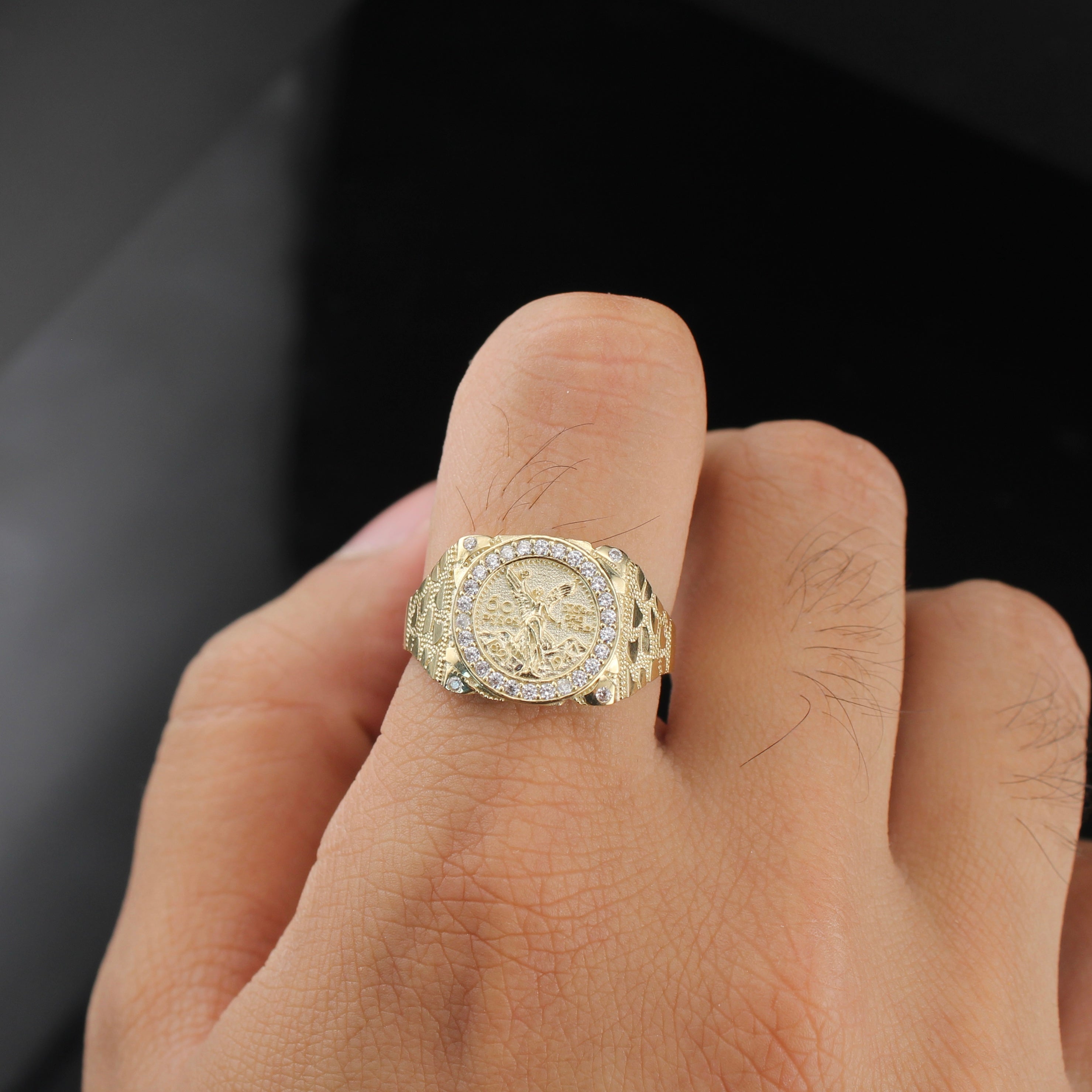 10K Gold Round Centenario 50 Pesos Ring