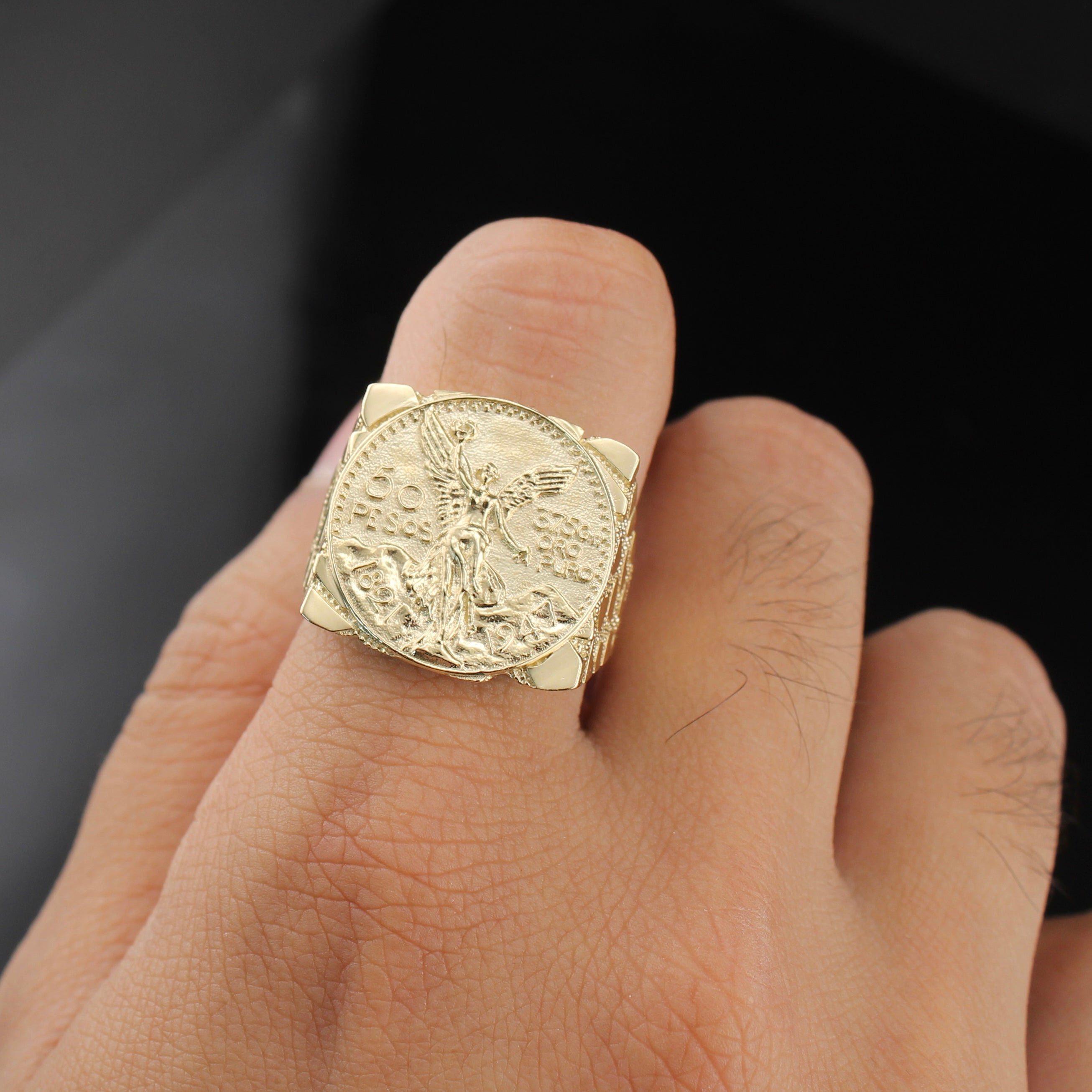 10K Gold Mexican Centenario 50 Pesos Ring