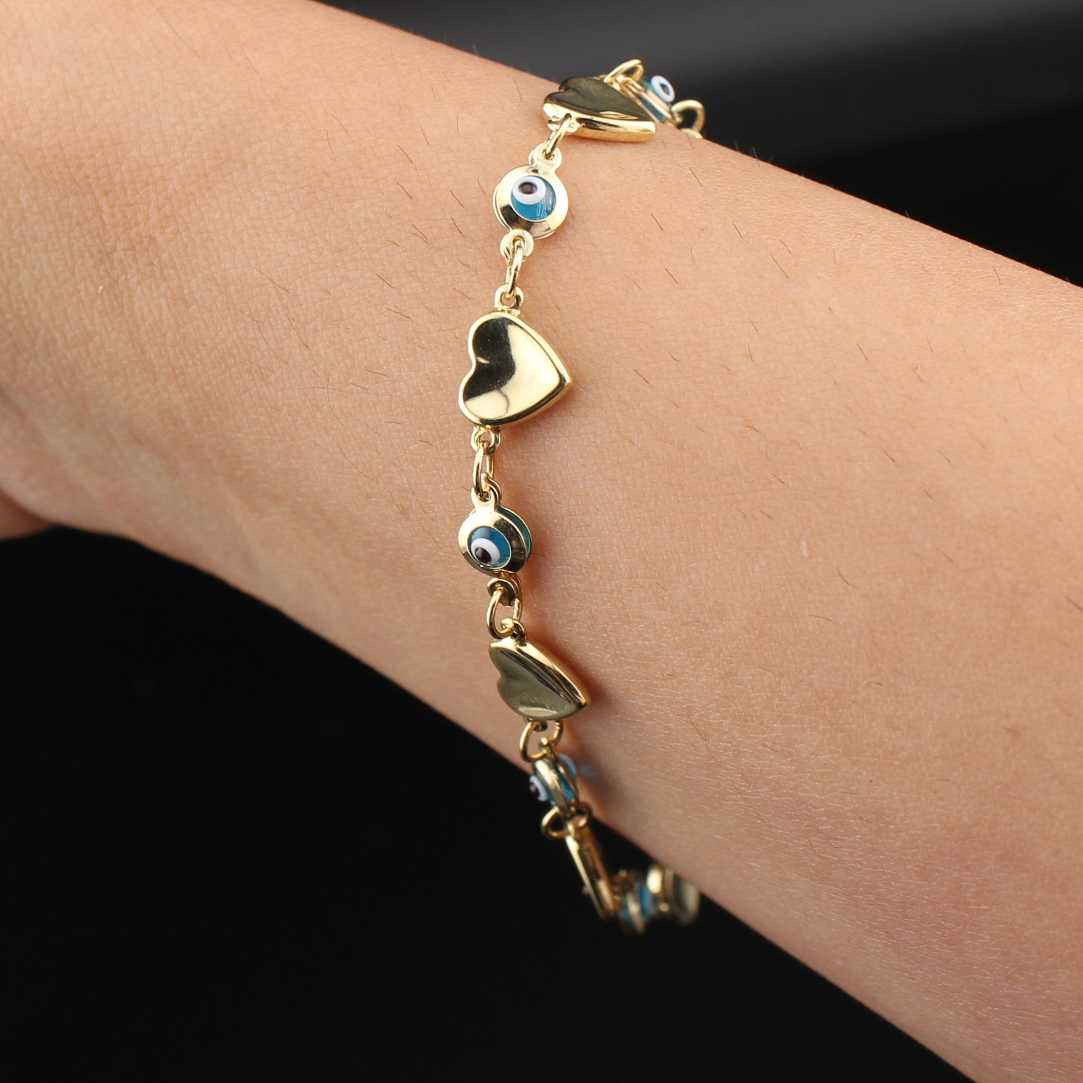 14K Heart Evil Eye Bracelet