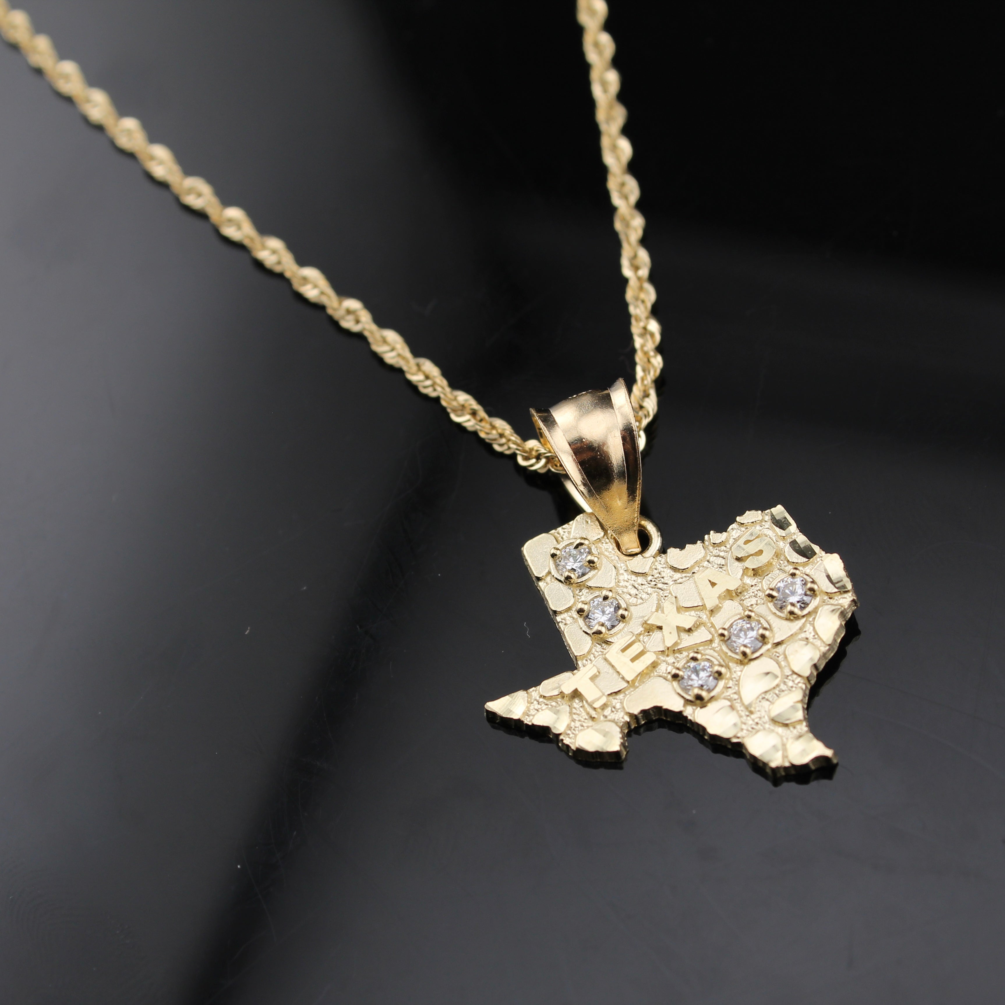 10K Real Gold Nugget Texas Necklace