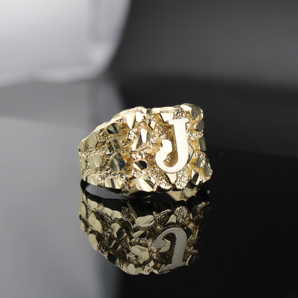 10K Gold Nugget Letter J Ring