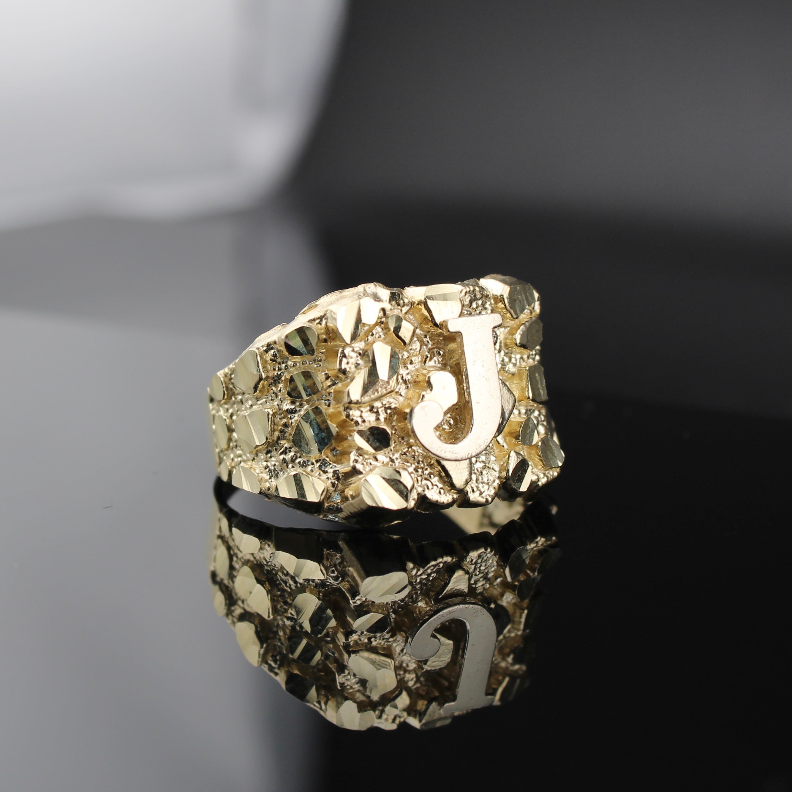 10K Gold Nugget Letter J Ring