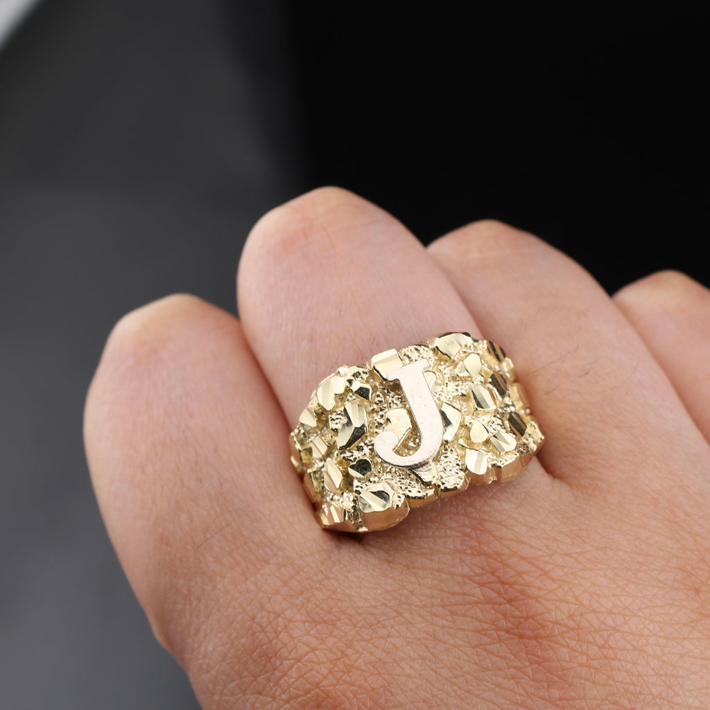 10K Gold Nugget Letter J Ring