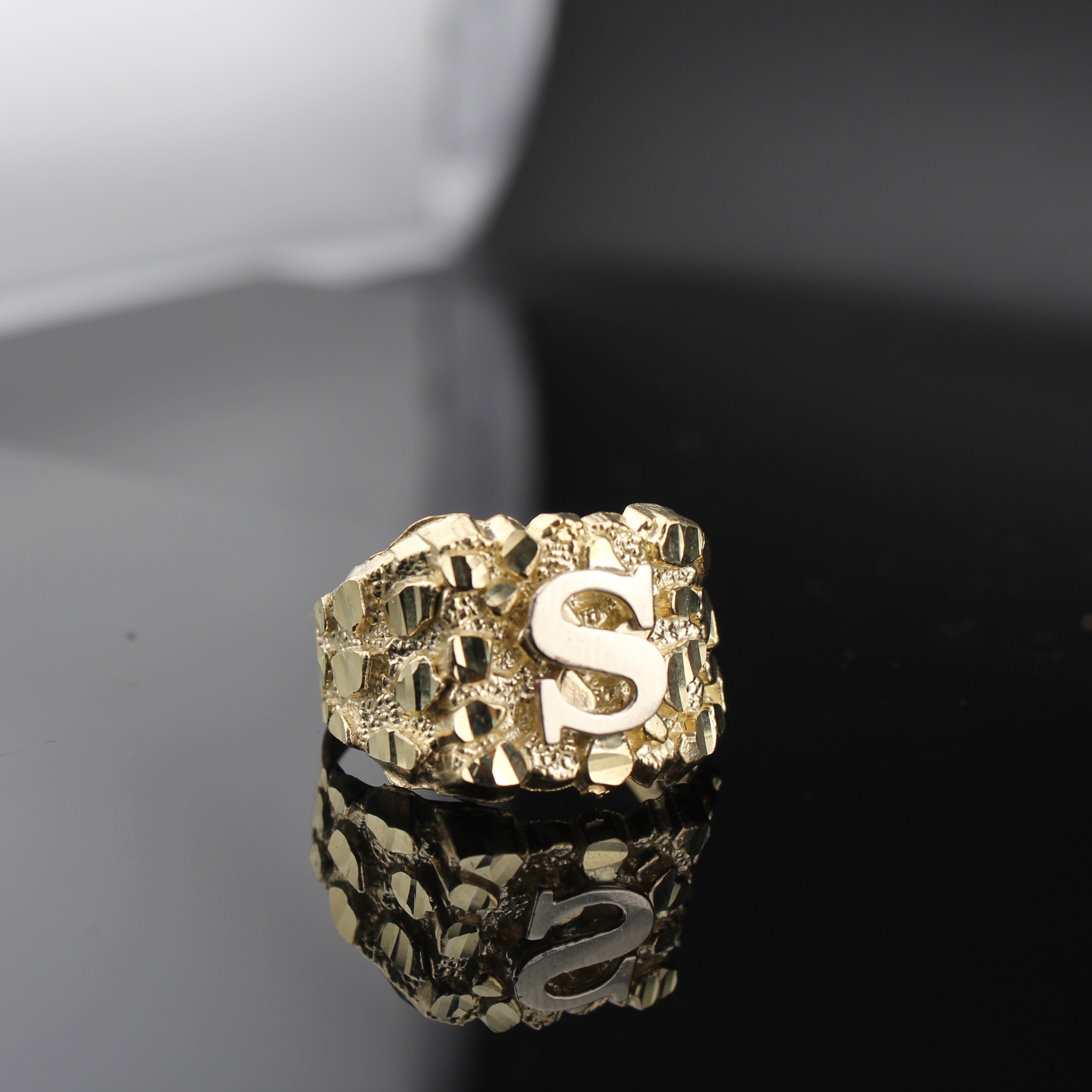 10K Gold Nugget Letter S Ring