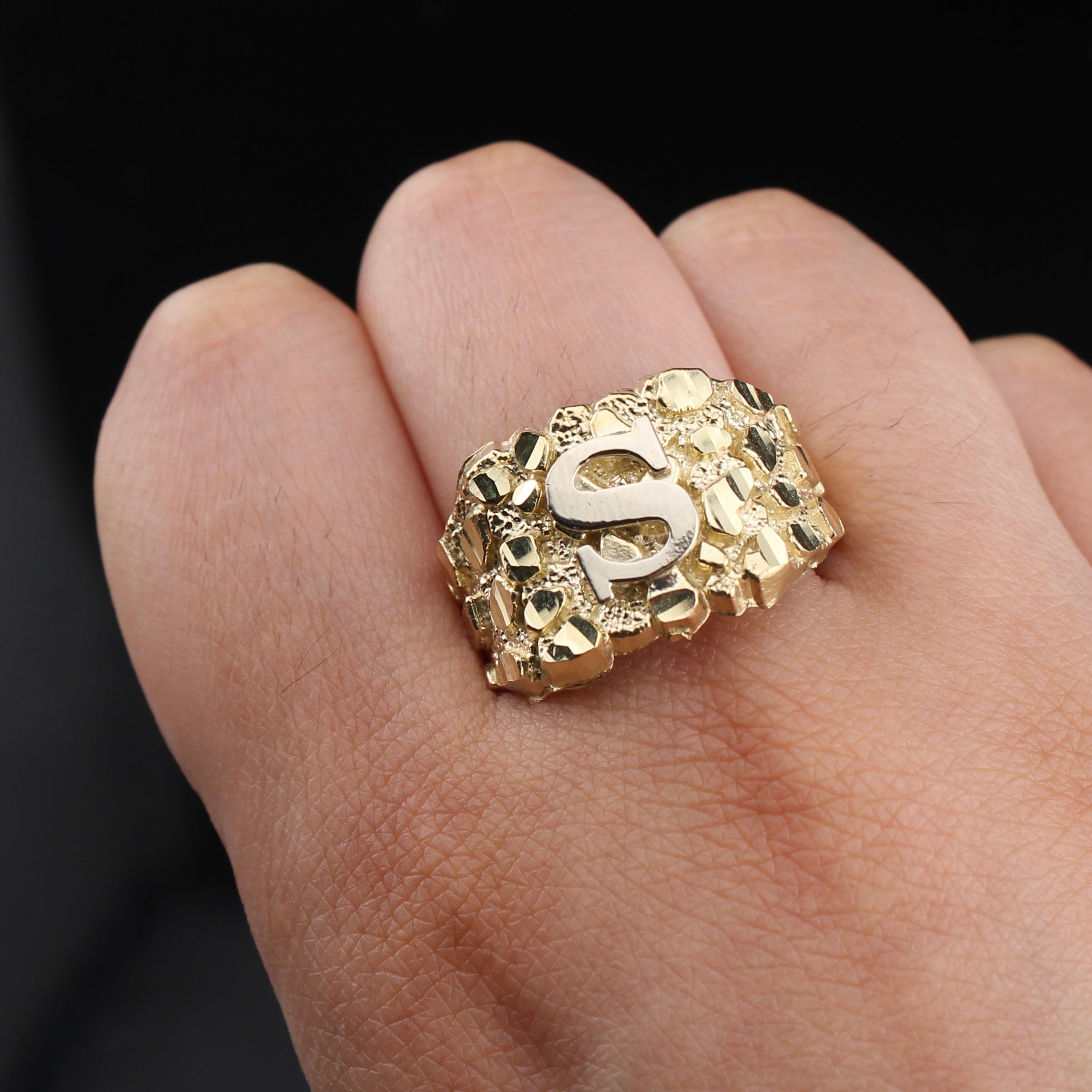 10K Gold Nugget Letter S Ring