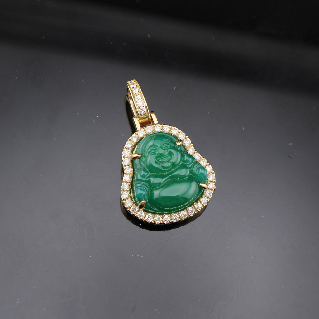 10K Diamond Buddha Green Pendant