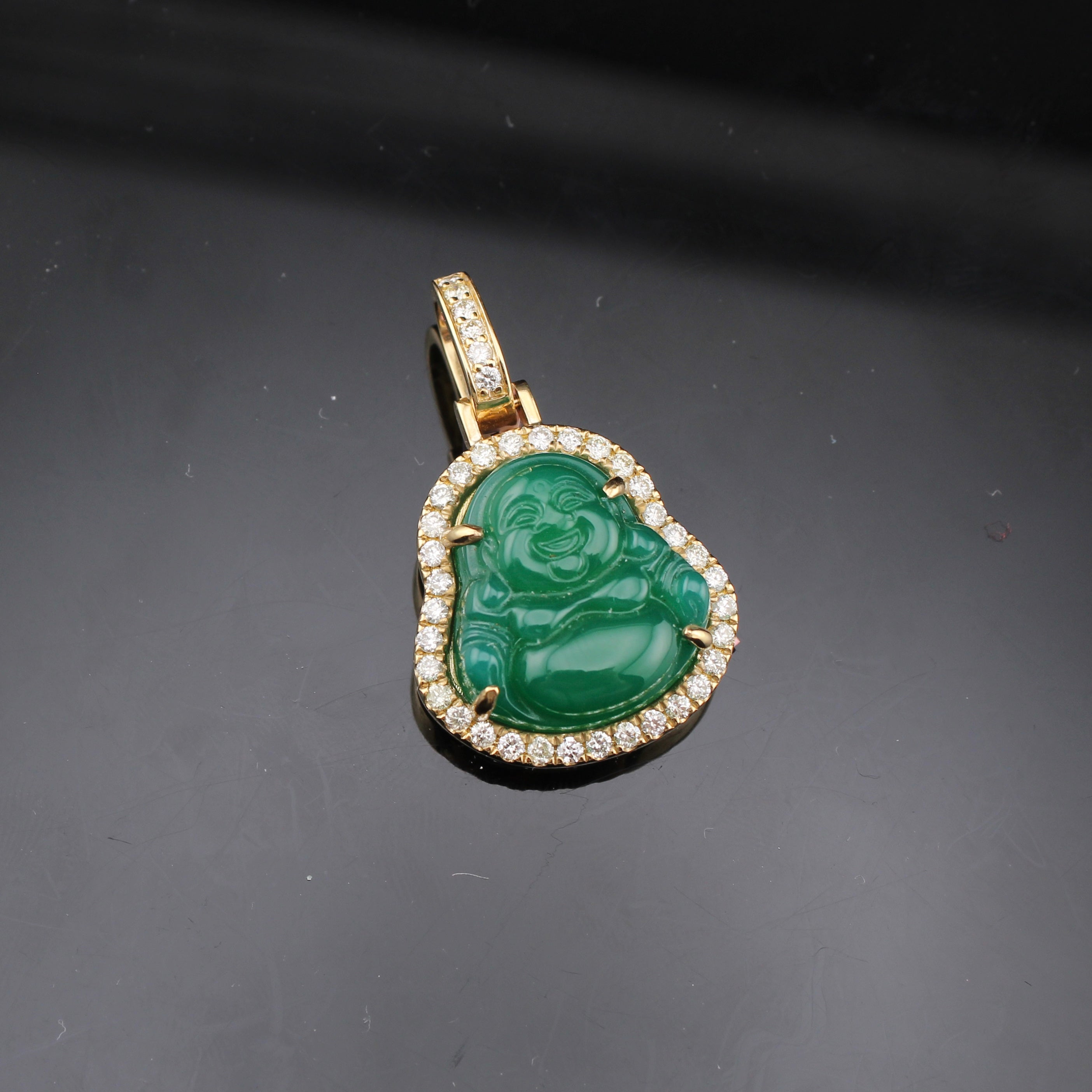 10K Diamond Buddha Green Pendant