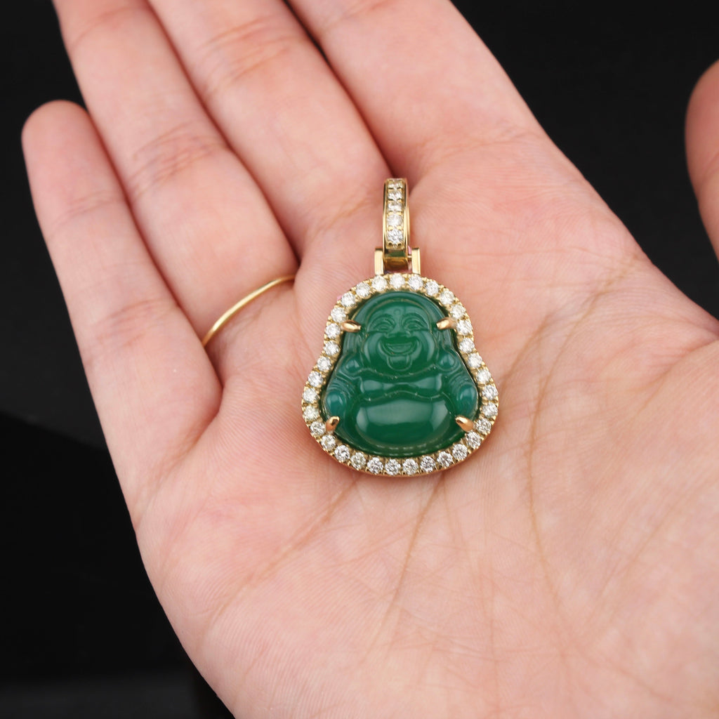 10K Diamond Buddha Green Pendant