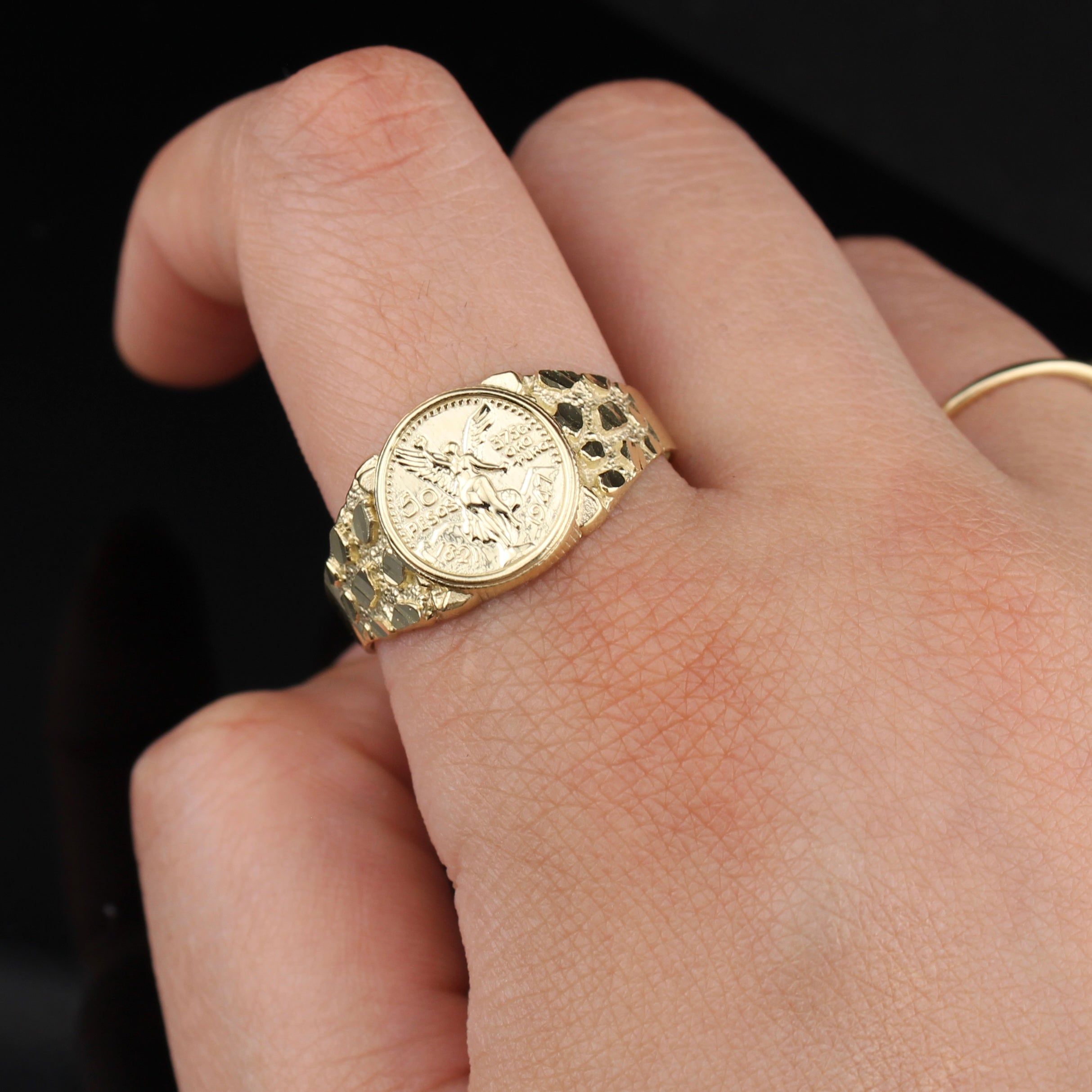 10K Gold Nugget Centenario Ring