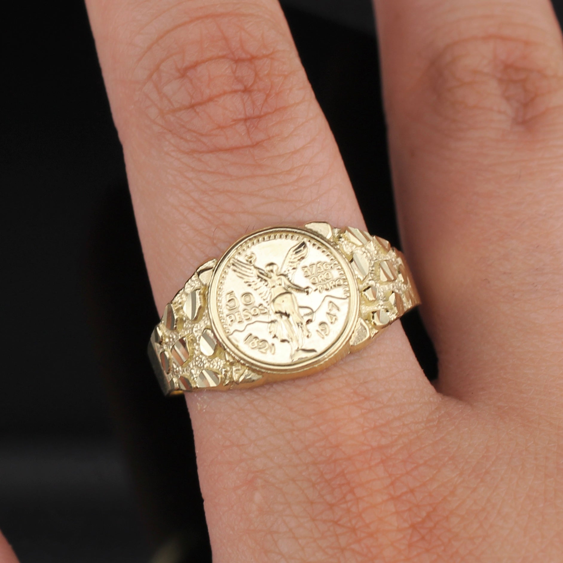10K Gold Nugget Centenario Ring