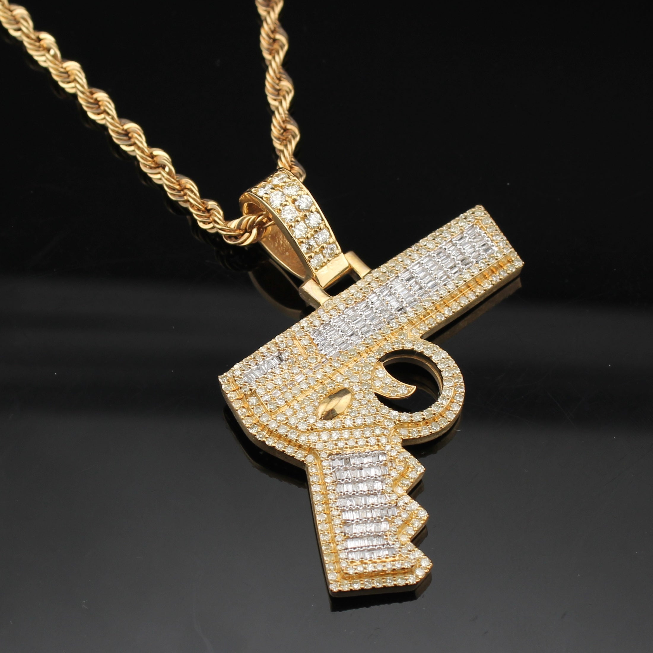 10K Diamond Pistol Pendant & Chain