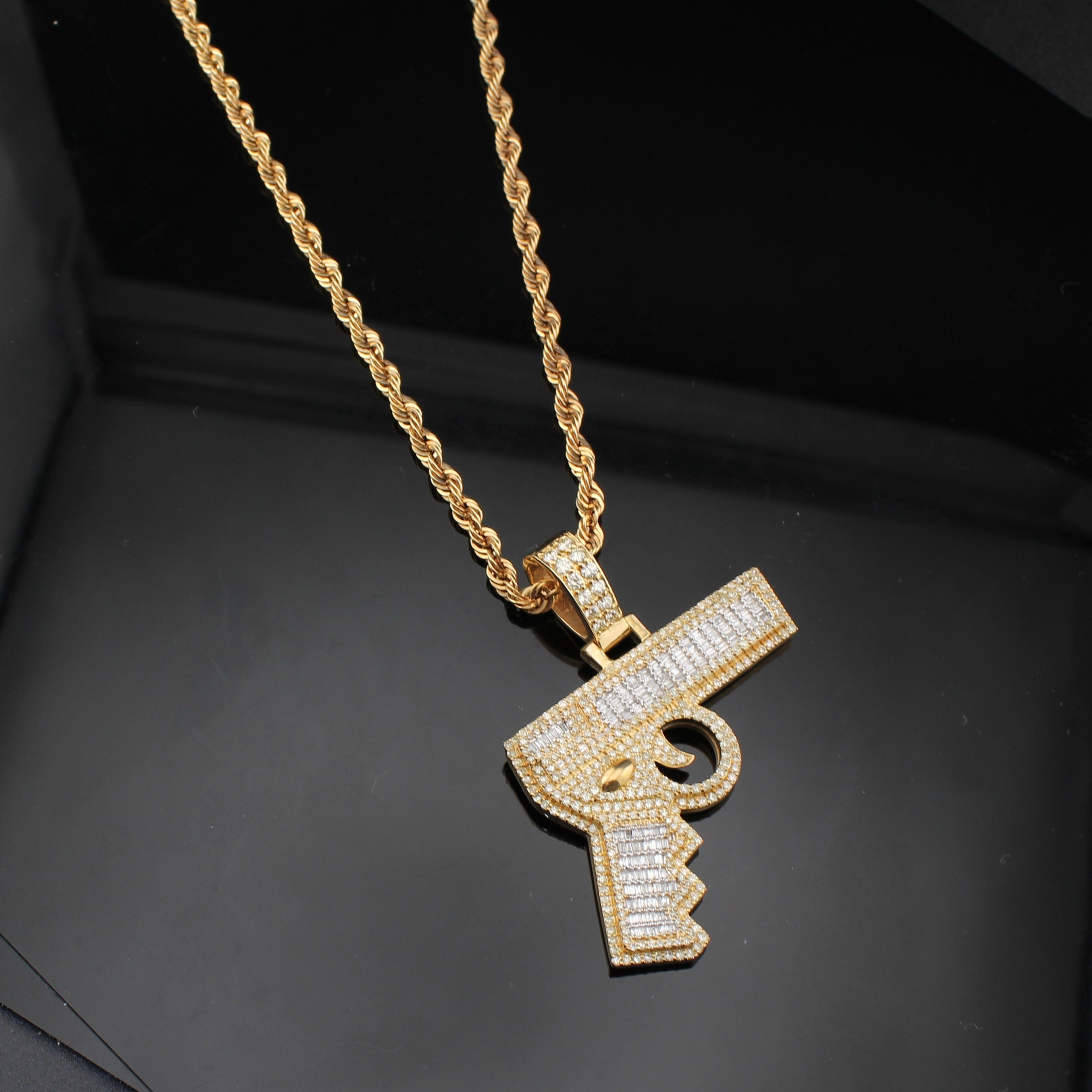 10K Diamond Pistol Pendant & Chain