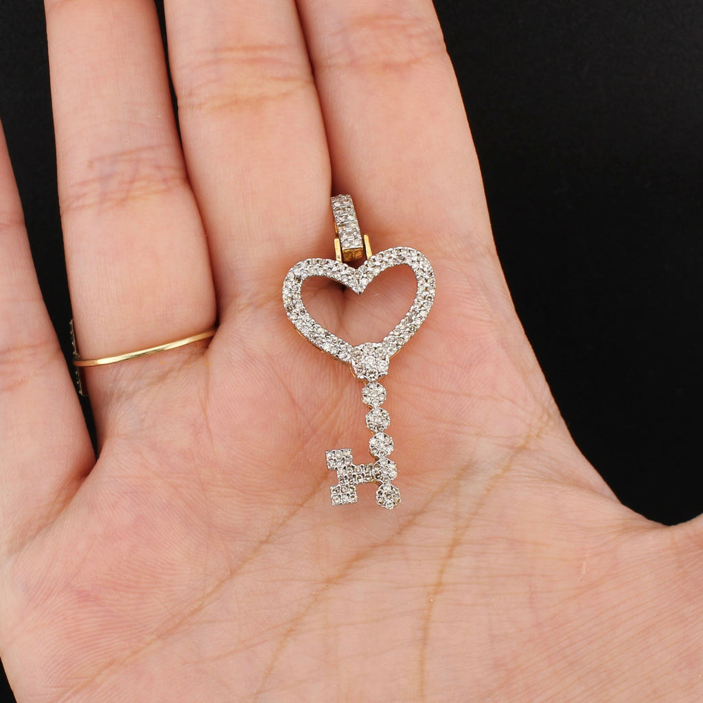 10K Diamond Heart Key Pendant