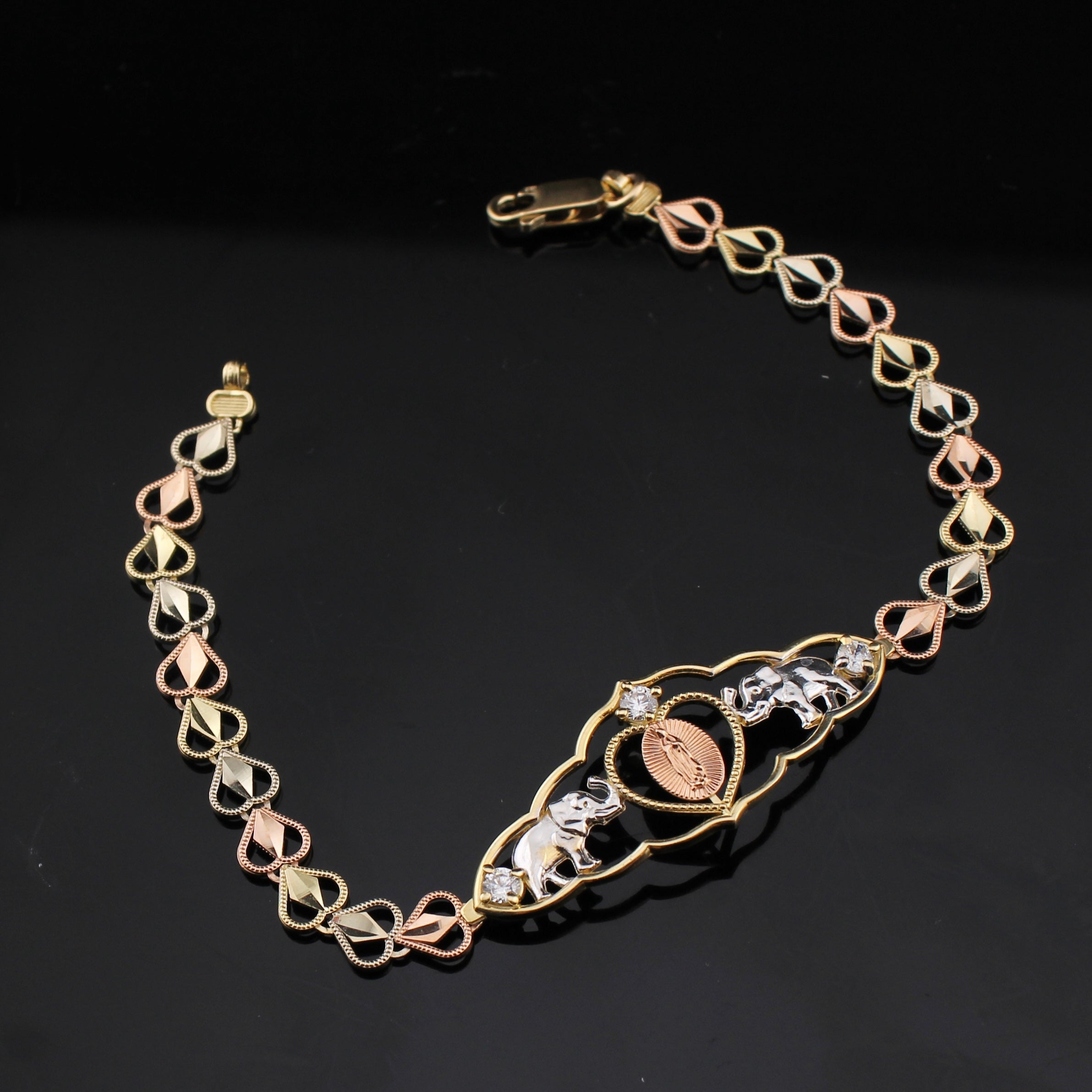 14K Virgin Mary Tri Color Bracelet