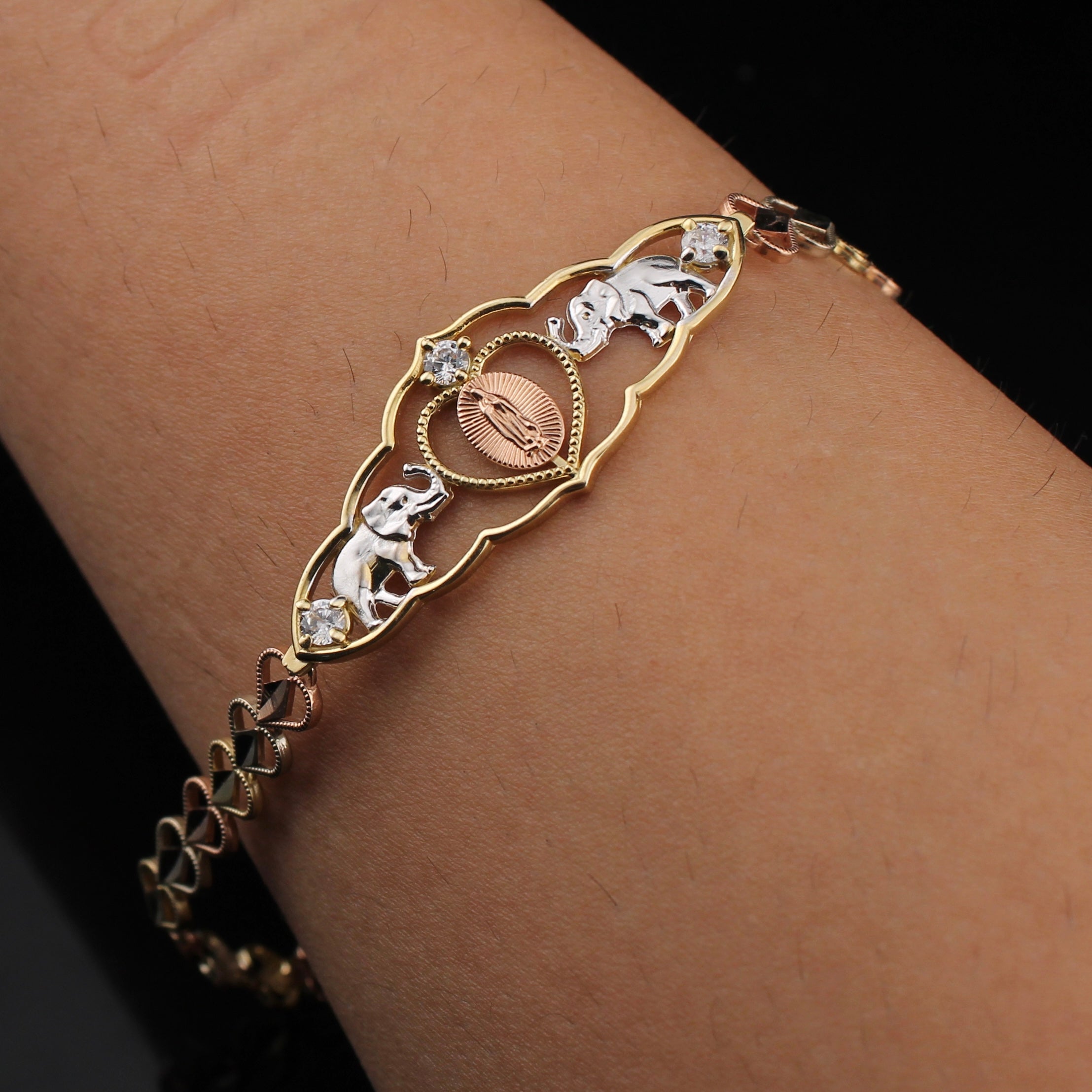 14K Virgin Mary Tri Color Bracelet