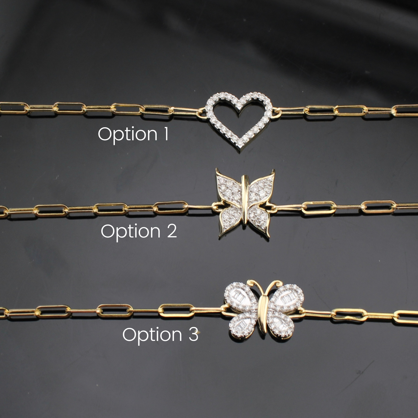 10k Diamond Butterfly Heart Bracelet 7 inch