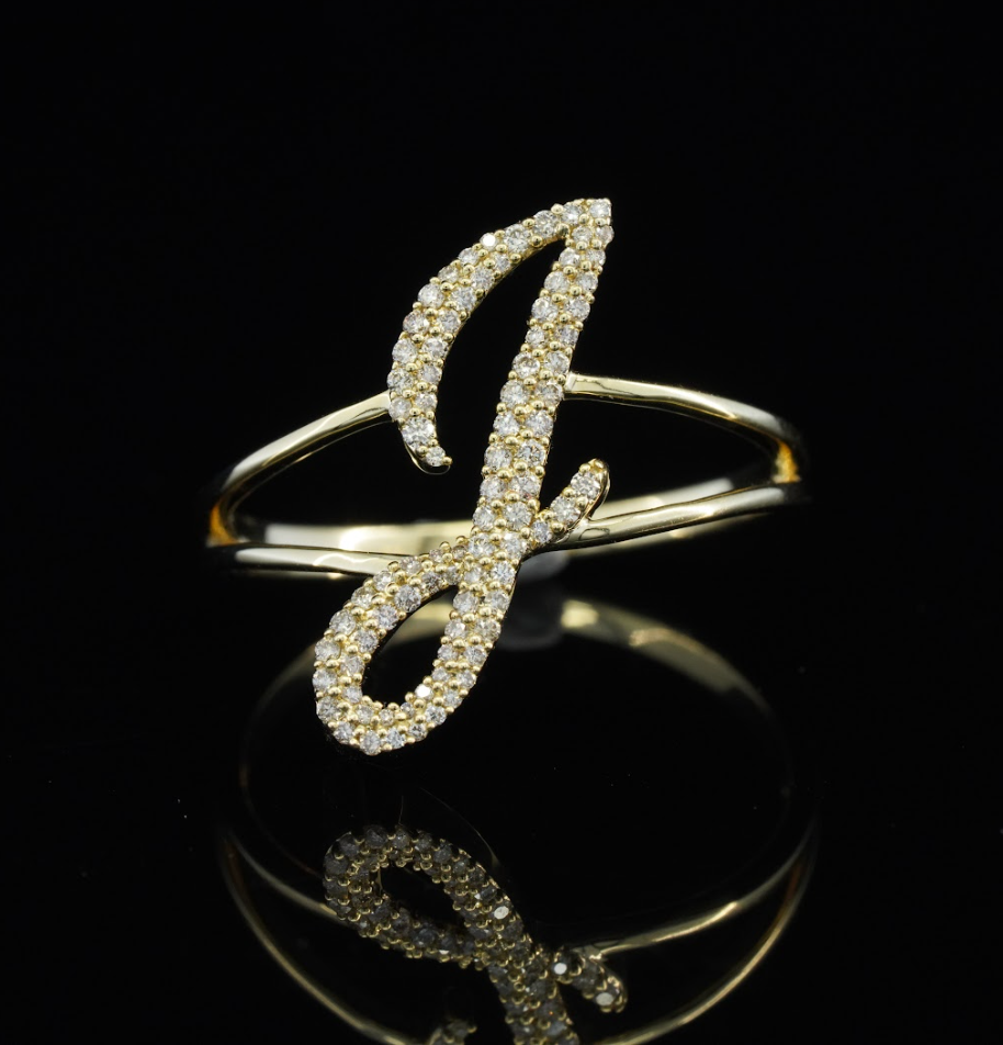 10K Gold Diamond Letter J Ring