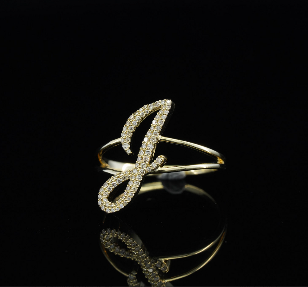 10K Gold Diamond Letter J Ring